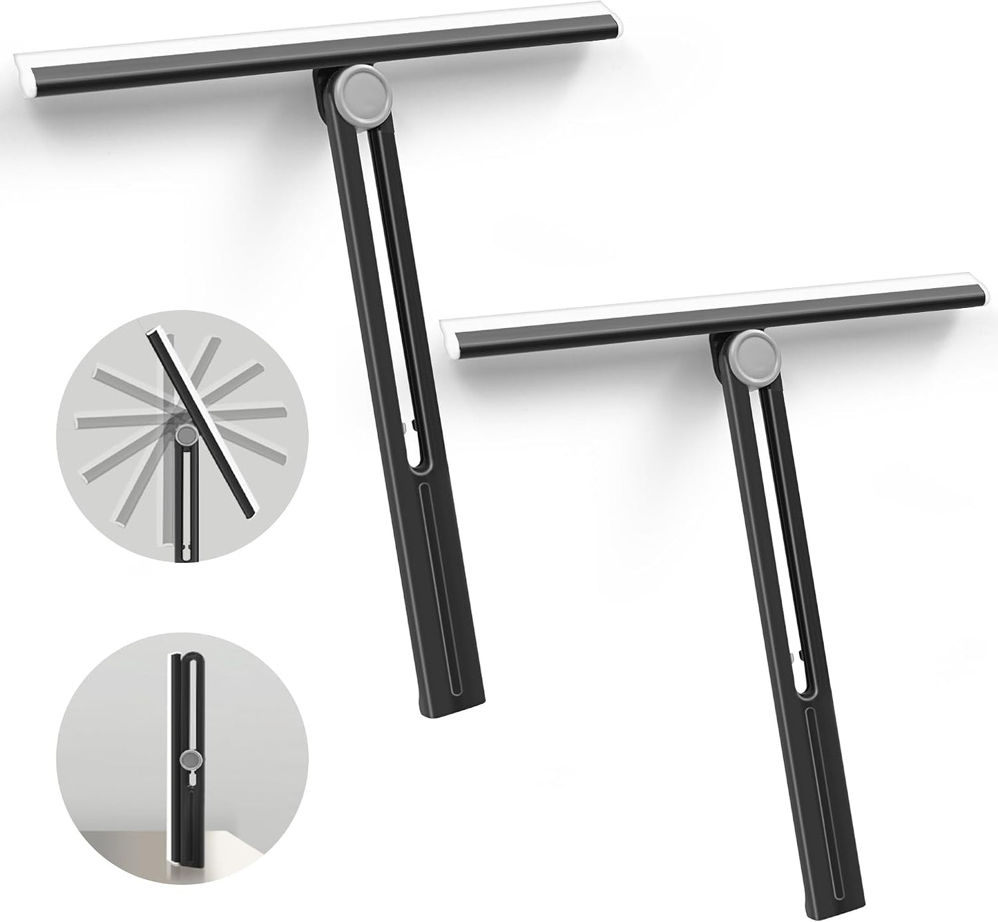 NEWE Shower Squeegee 2 Packs for Glass Doors, All-Purpose 360° Rotating Black Silicone Scraper Cleaner Tool for Tile, Walls, Mirror, Car Window, Countertop, Bathroom, 11 Inches BST202