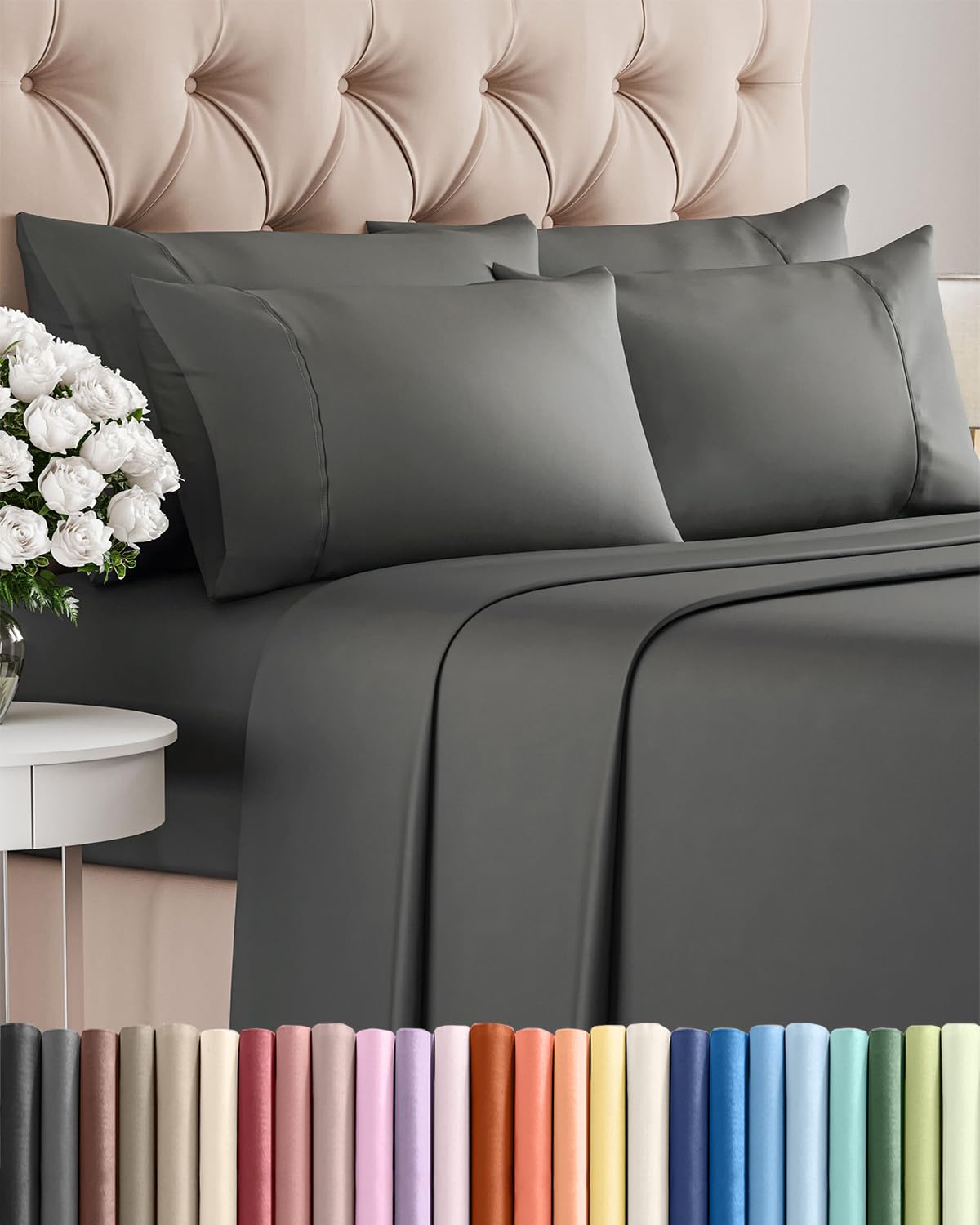 Split King 7 Piece Sheet Set - Comfy Breathable & Cooling - Soft Hotel Luxury Bedding Set with 8-16 Inch Deep Pockets - 1 Flat & 2 Fitted Sheet & 4 Pillowcases - Wrinkle Free & Easy Care - Steel Blue DD1210