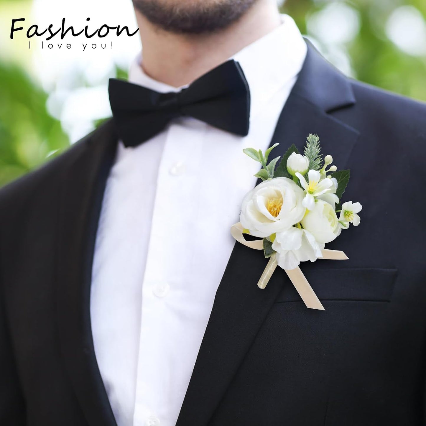 Prom Corsage And Boutonniere Set Orange – Artificial Silk Wrist Corsage & Boutonniere For Men Wedding – Groom Boutonniere For Prom, Homecoming, Courthouse Wedding, White Rose Corsage Wristlet Gift Set BST202