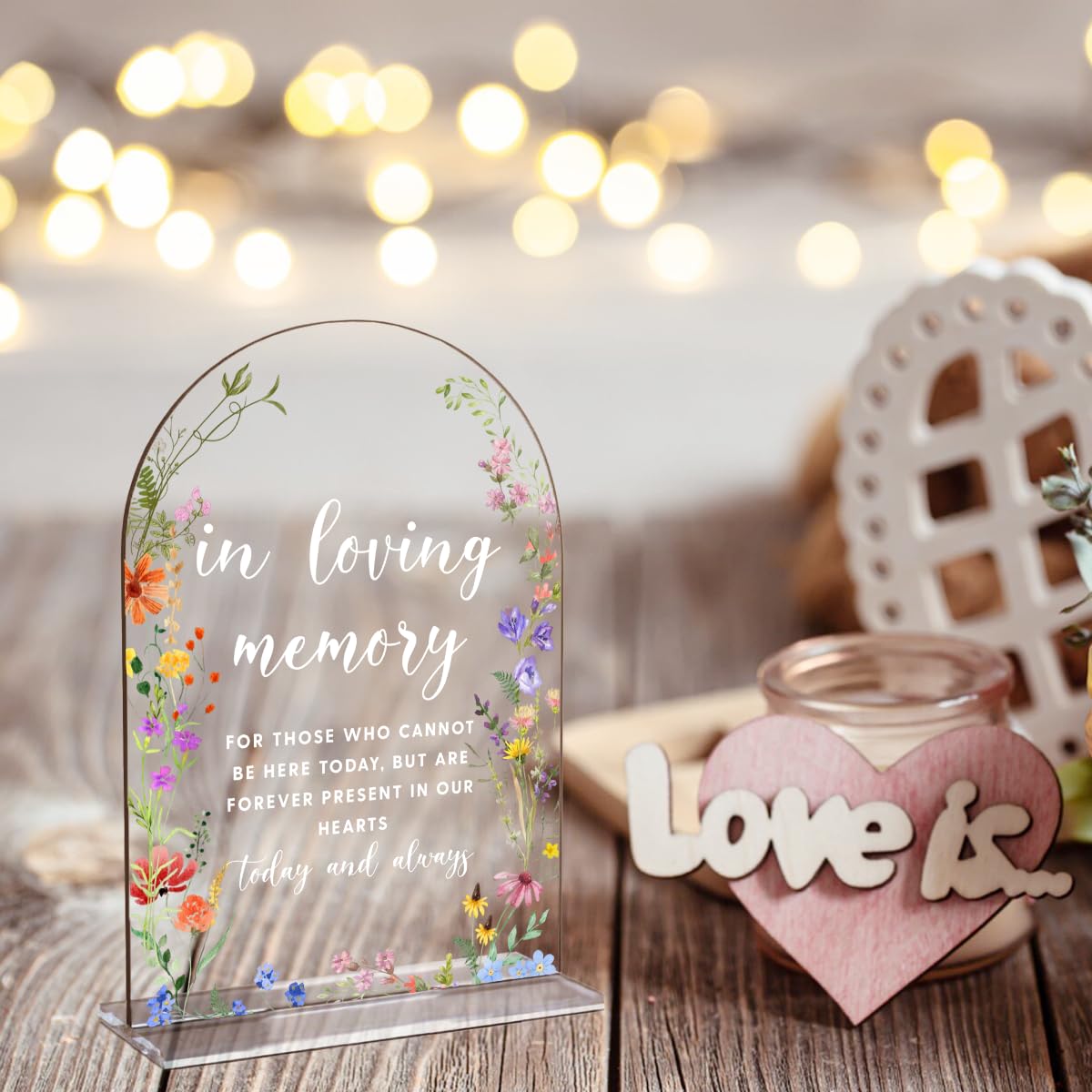 Acrylic Wedding Signs, Pick A Card Signs for Marriage Reception, Bridal Shower Decorations, Modern Arched Round Top Acrylic Table Top Sign with Holder for Wedding Party Dinner (Clear Wildflowers) BST326L