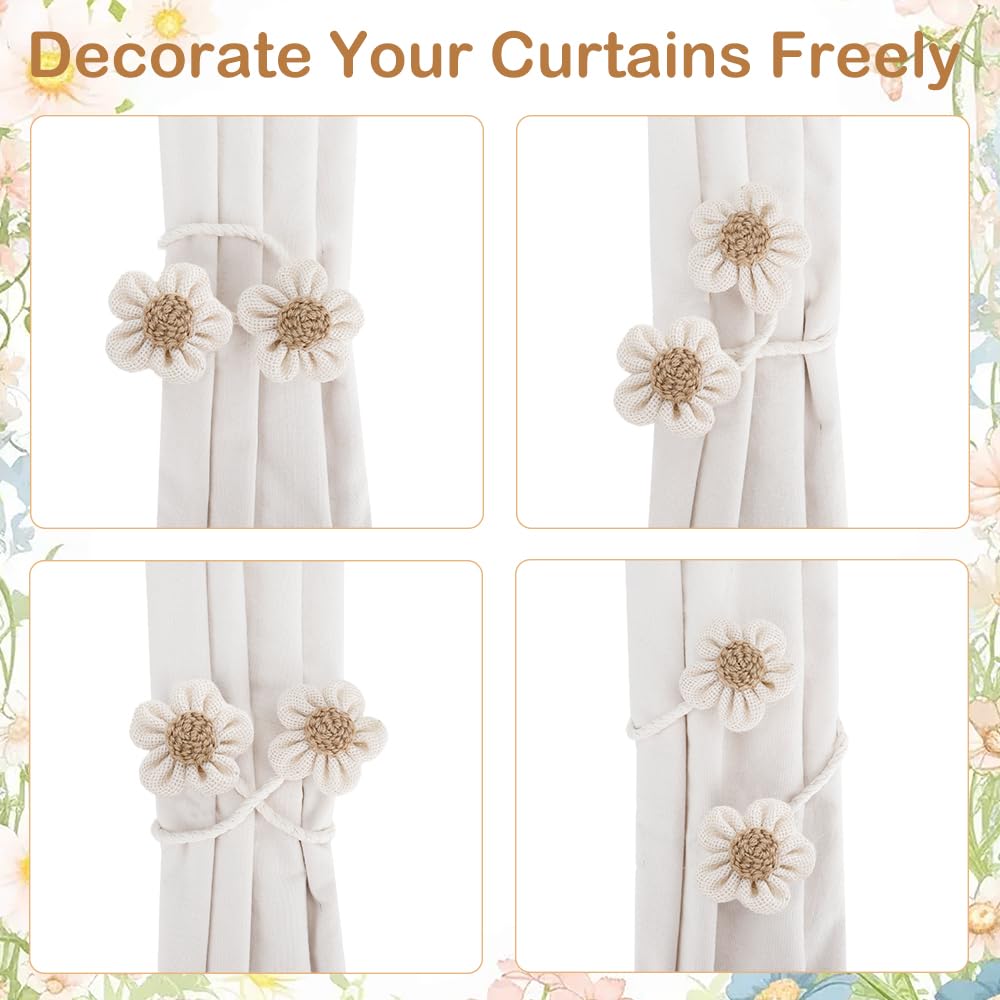 Flower Curtain Tiebacks, 2 Pack Cute Curtain Tie Backs Decorative Curtains Ties Set Tie Backs Holders for Windows Elegant Curtains Holdbacks for Home Office Bedroom Living Room Decoration(Beige) BST326H