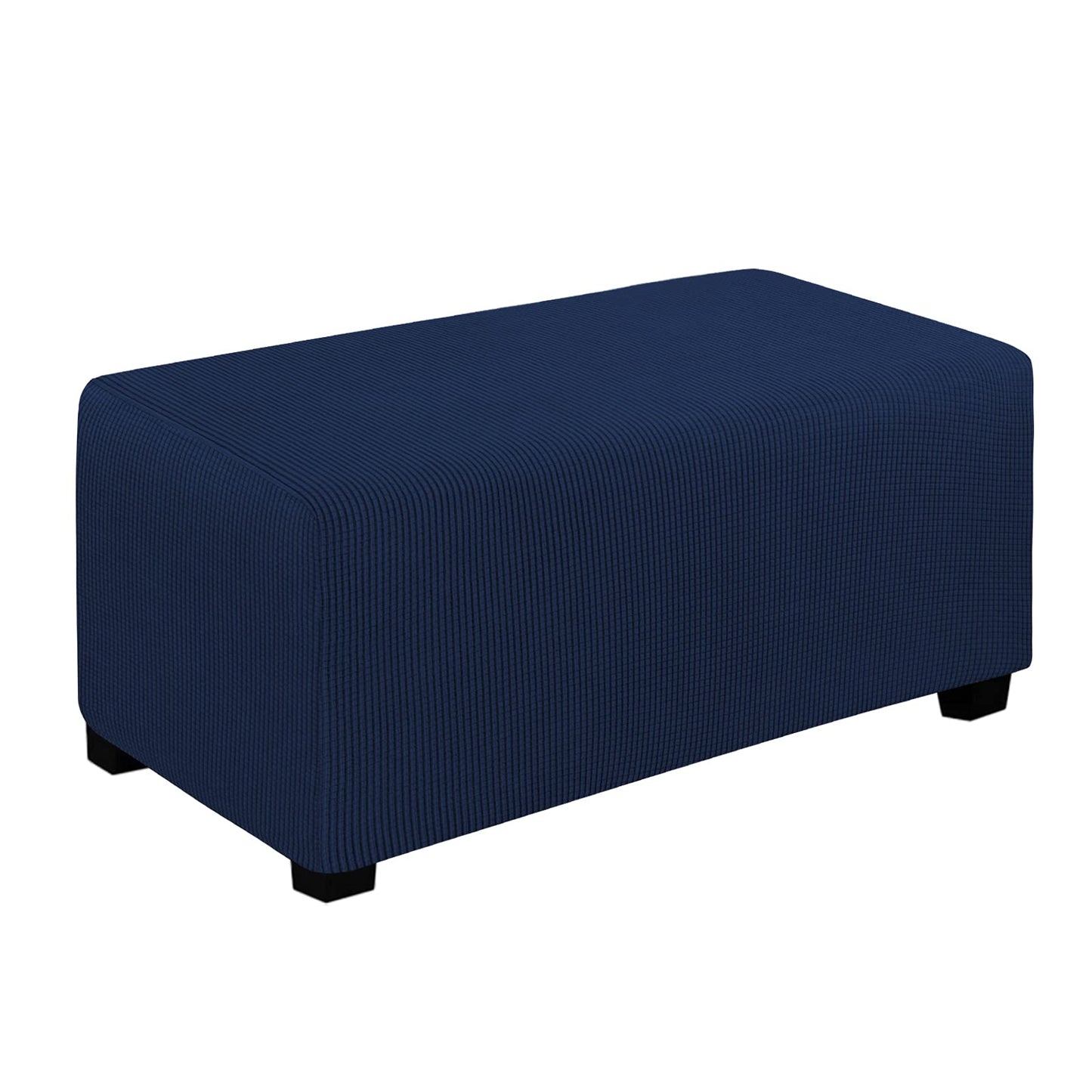 Easy-Going Stretch Square Ottoman Cover 15x15x15inch Dark Blue | Folding Storage Footstool cover Furniture Protector Soft Rectangle slipcover with Elastic Bottom BST202