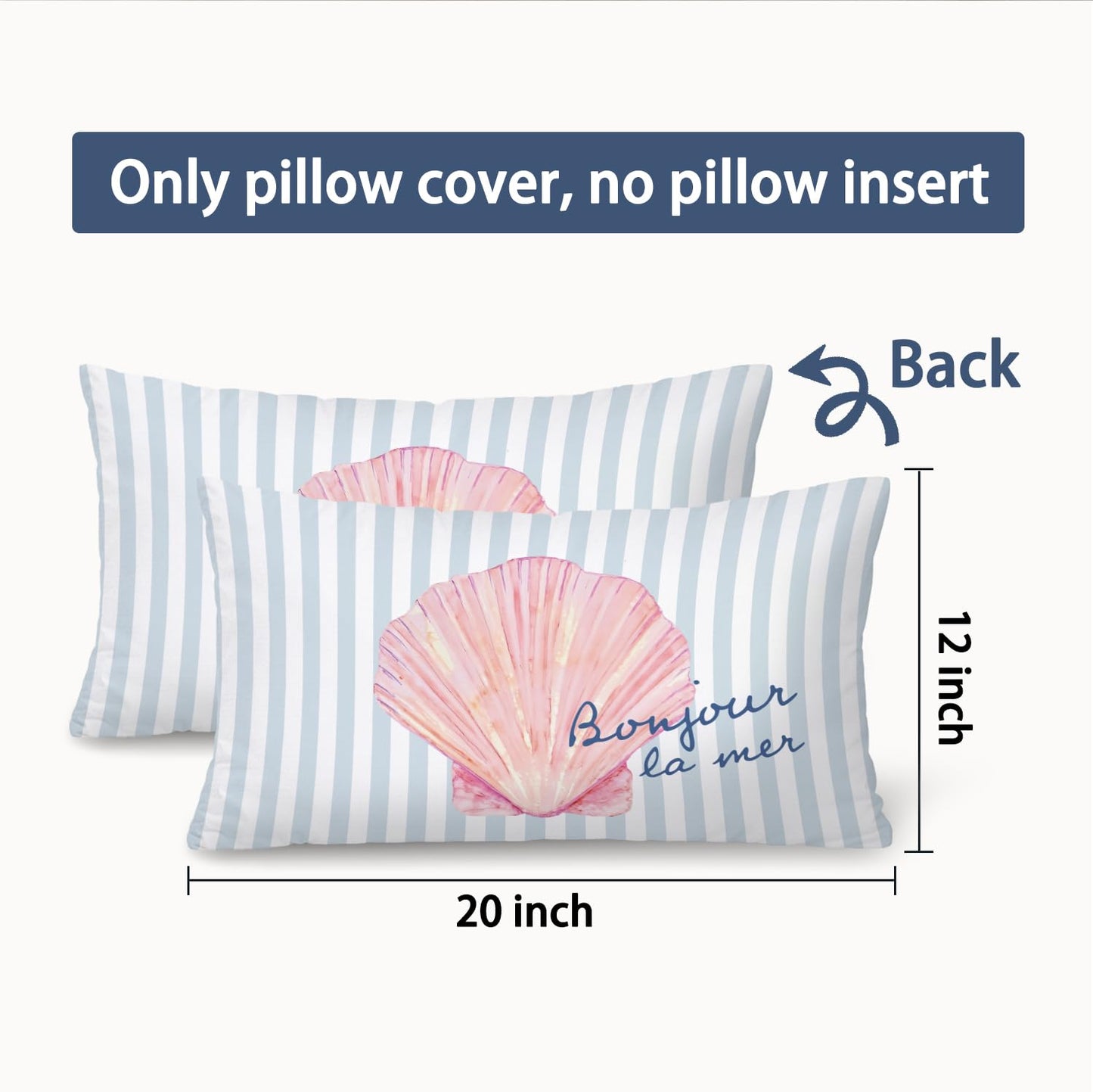 Coastal Beach Girly Room Decor 12x20 Pillow Cover, Preppy Beach Navy Blue Bikini Striped Decorative Lumbar Pillow Covers for Girls Bedroom College Dorm Sofa Couch BST326L
