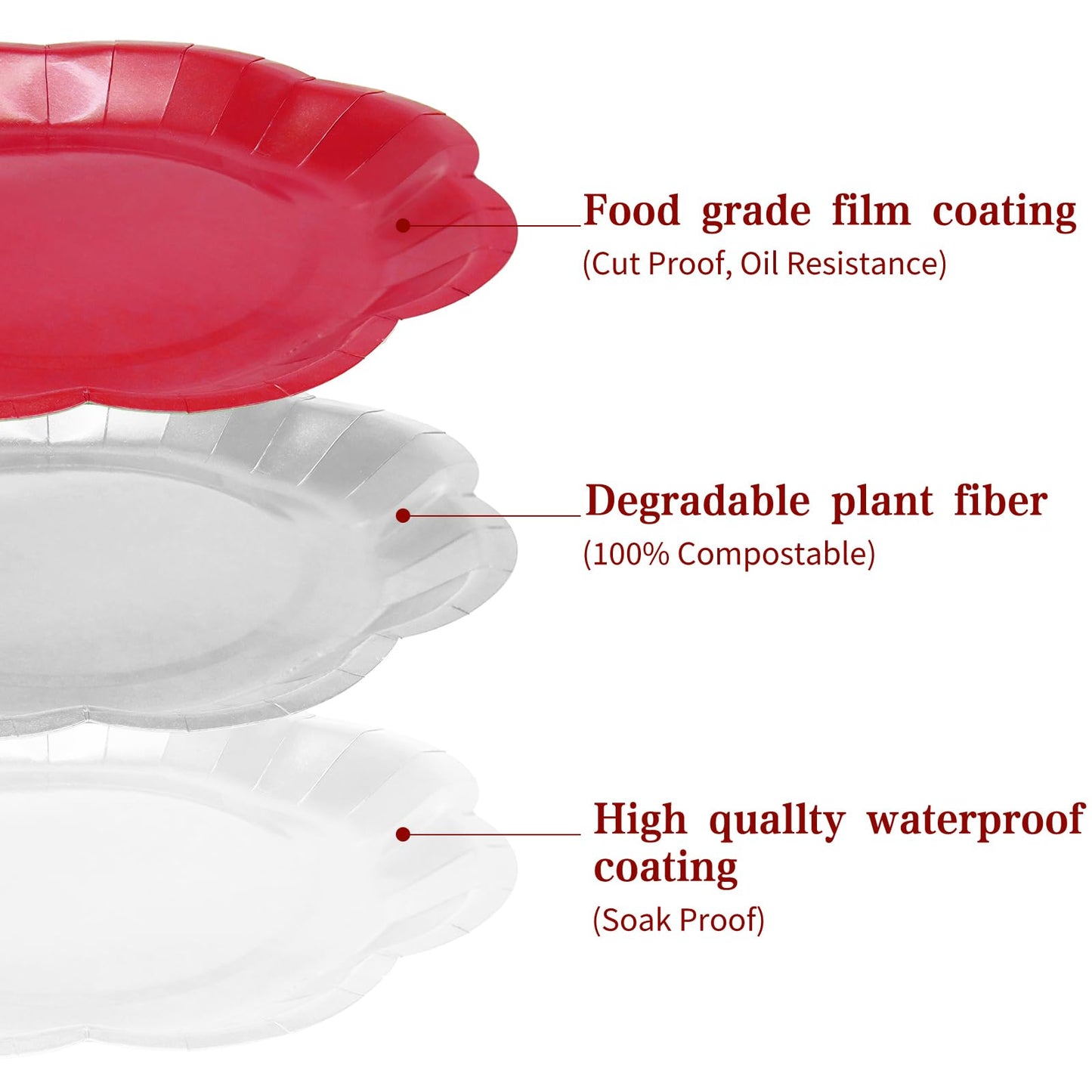 Red Plates Party Supplies,9 inch Red Paper Plates Disposable Scalloped for Birthday Cake Plate Baby Shower Dinner Wedding Dessert Valentines Day Party BST220