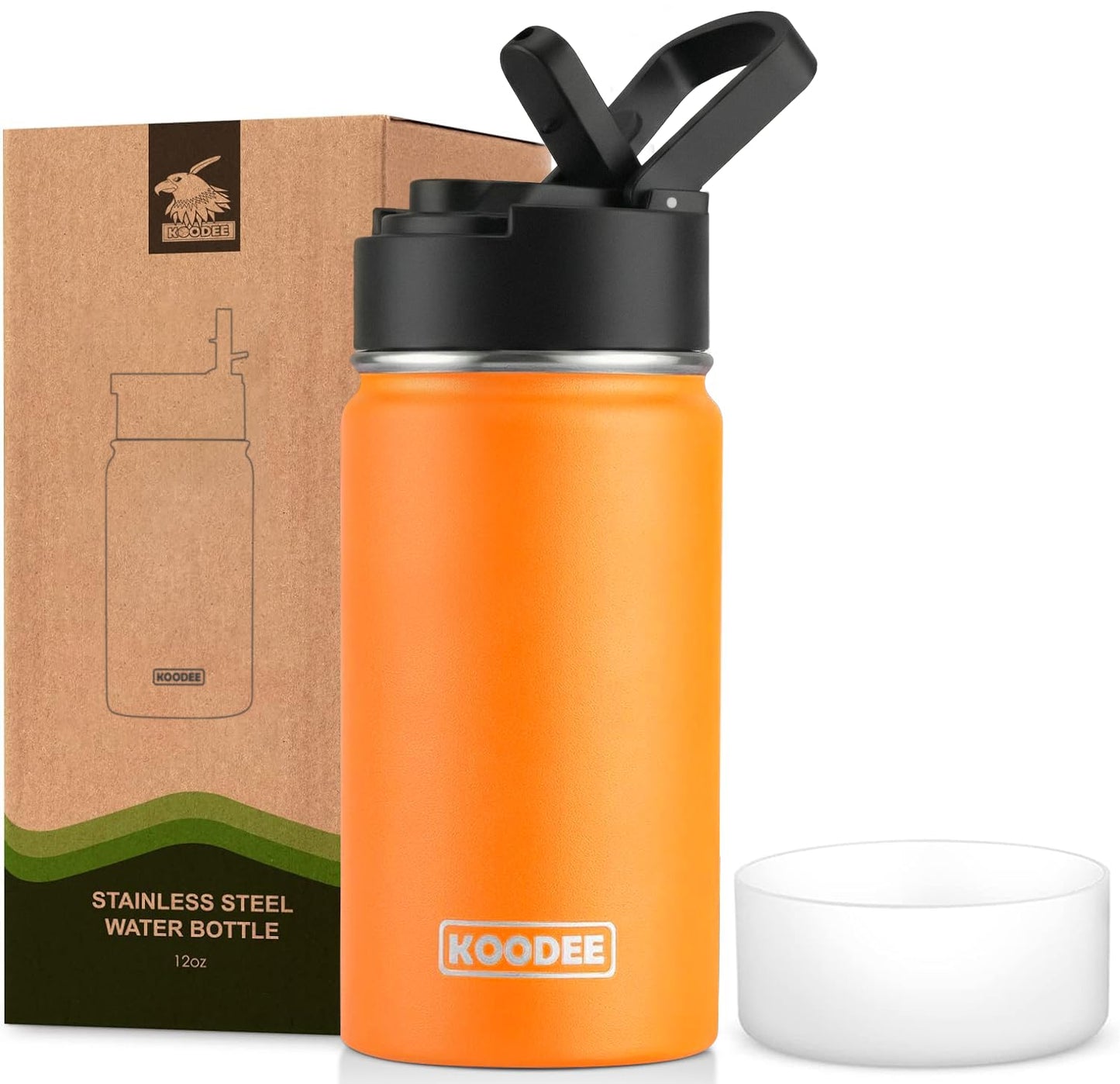 koodee Water Bottle-12 oz Stainless Steel Double Wall Vacuum Insulated Water Bottle for School-Wide Mouth Flask with Straw Lid (Teal) BST220