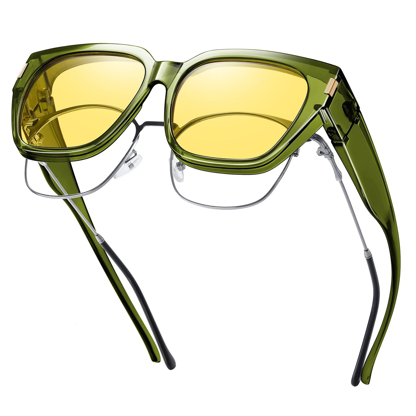 HAOLOTA Night Vision Driving Glasses Fit Over Glasses for Women Men, Anti Glare Polarized Nighttime Yellow Lens WN420