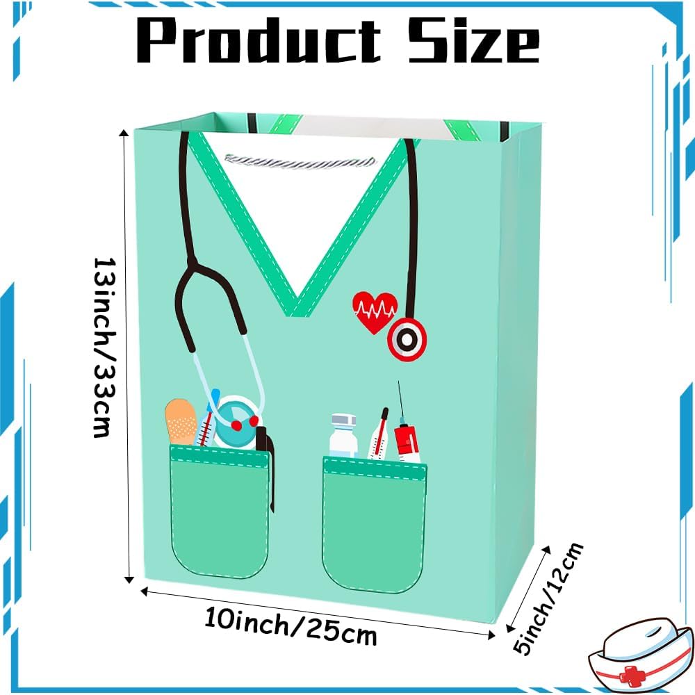 Nurse Graduation Gift Bag, Large Nurse Gift Bags with Tissue Paper, Nurses Paper Goodie Bags with Handles, Nurses Appreciation Gifts for Women Doctor Medical School Nursing Graduation Party Supplies BST326H