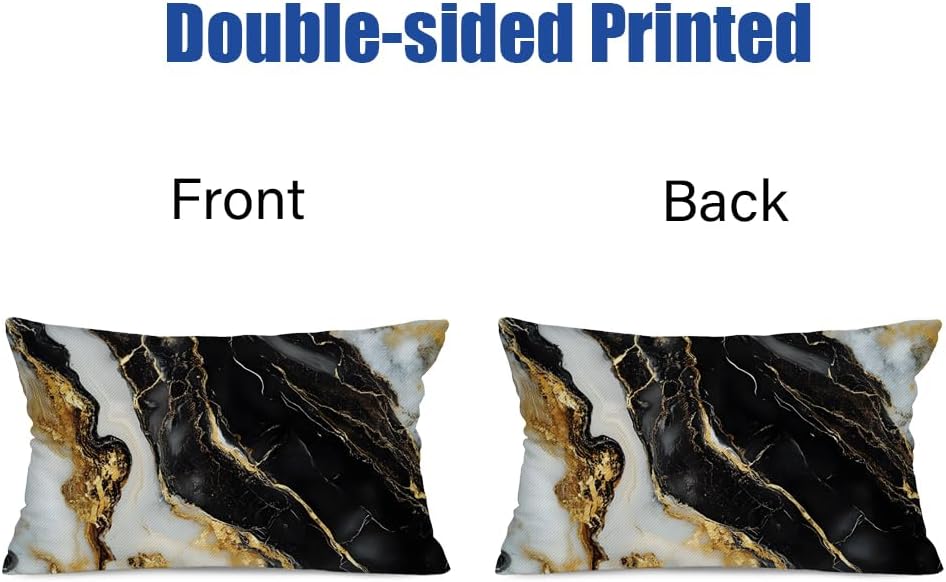 Fukeen Waterproof Marble Gold and Black Pillow Cover 12x20 Inch Set of 2 Throw Pillow Covers Farmhouse Outdoor Patio Garden Decorative Pillow Cushion Case Abstract Art Modern Home Decor BST326H