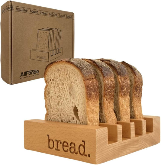 Toast Holder Rack | 4 Homemade Sourdough Bread Slice Wood Bread Rack | 8 Sandwich Type Slices Toast Stand | Compact Toast Holder Server BST220