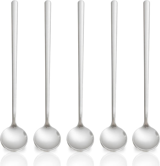 Liacere 50Pcs Plastic Coffee Spoons Disposable - 6.7"Silver Tea Spoons Long Handle -Silver Small Tea spoon, Espresso Spoon, Long Plastic Spoon for Stirring, Coffee Bar Accessories for New Year WN420