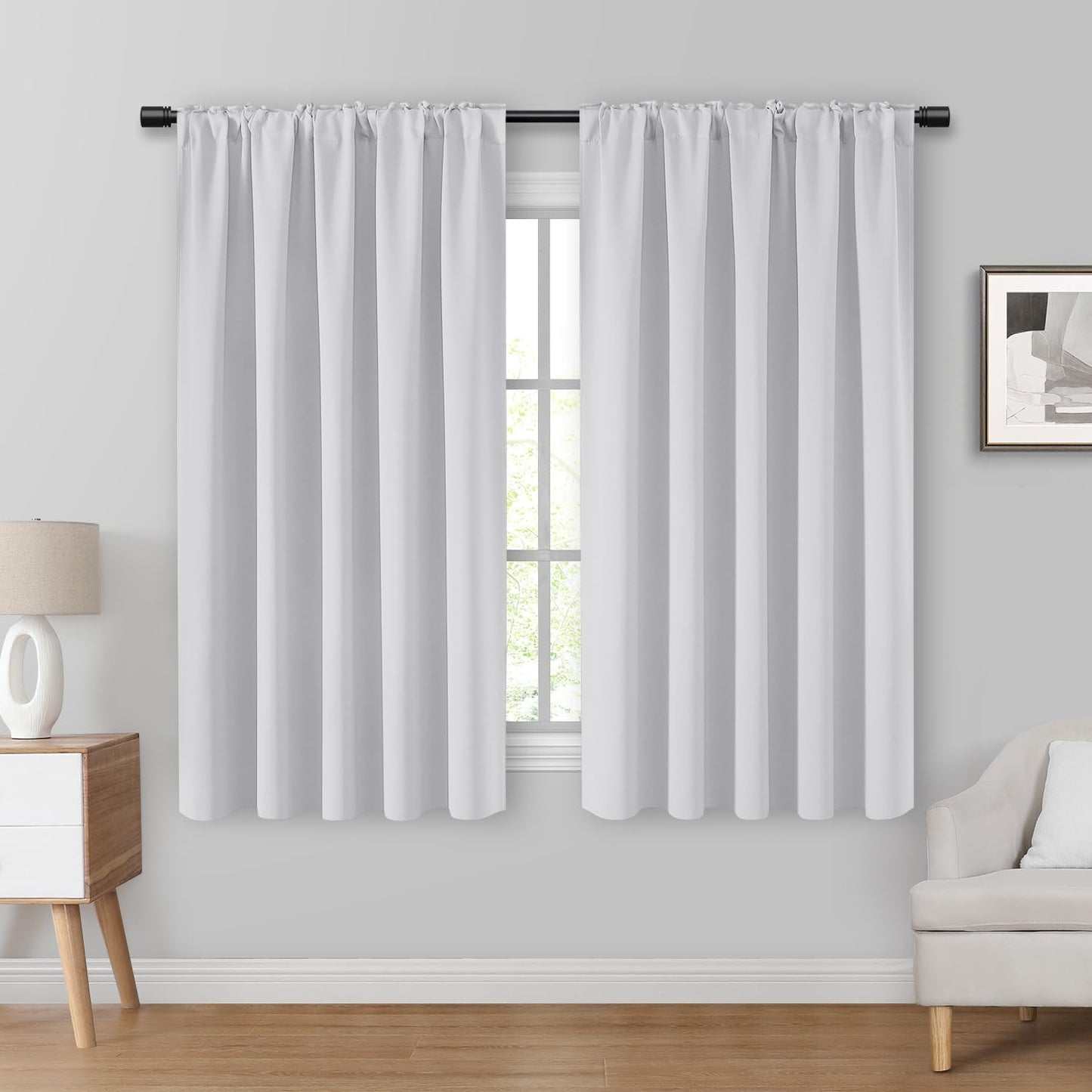 HOMEIDEAS Blackout Curtains, 2 Pages Grey Gray Room Darkening Bedroom Pinch Pleated Curtains Thermal Insulated Back Tab Rod Pocket Drapes for Bedroom, W52 x L63 BST326H