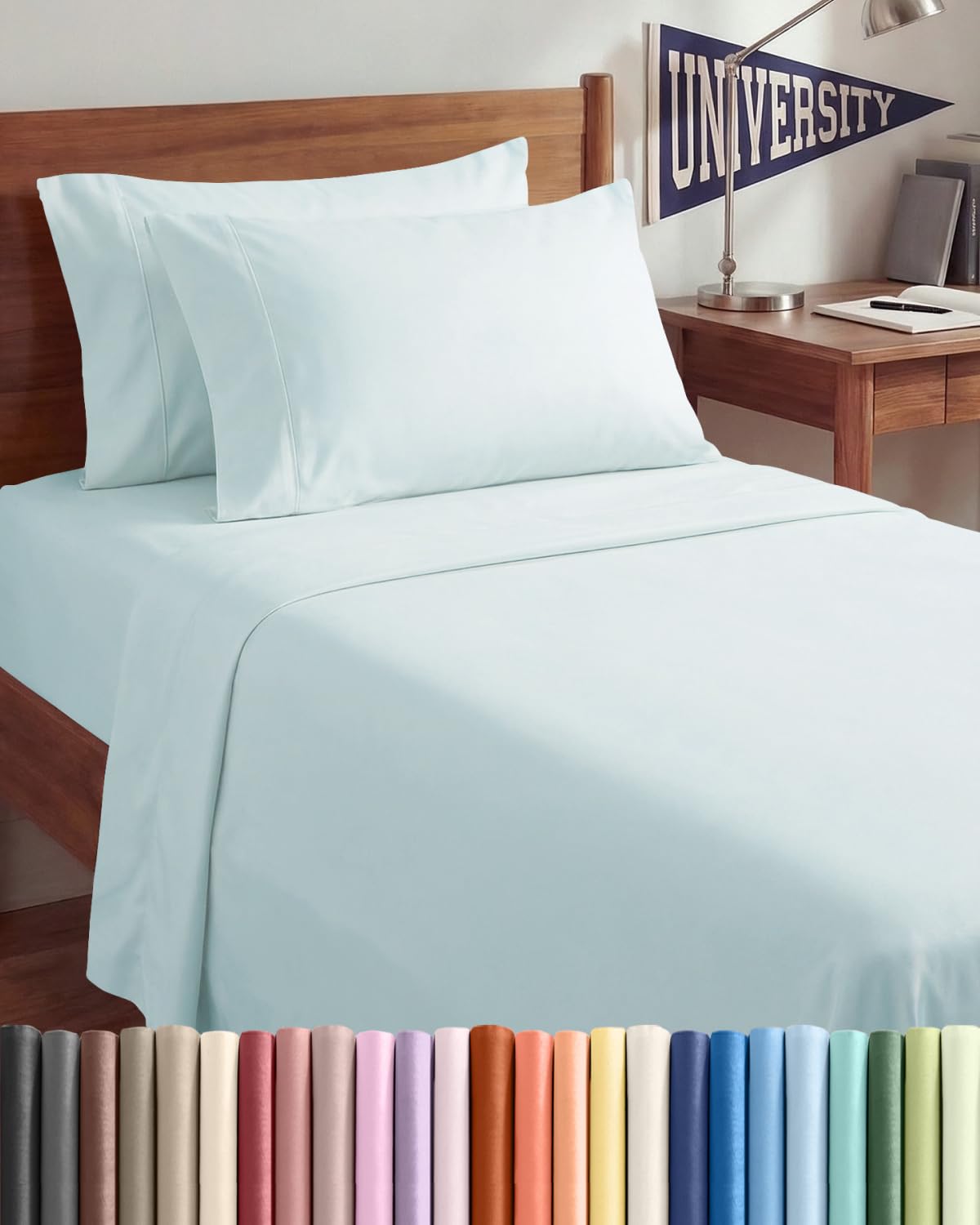 Split King 7 Piece Sheet Set - Comfy Breathable & Cooling - Soft Hotel Luxury Bedding Set with 8-16 Inch Deep Pockets - 1 Flat & 2 Fitted Sheet & 4 Pillowcases - Wrinkle Free & Easy Care - Steel Blue DD1210