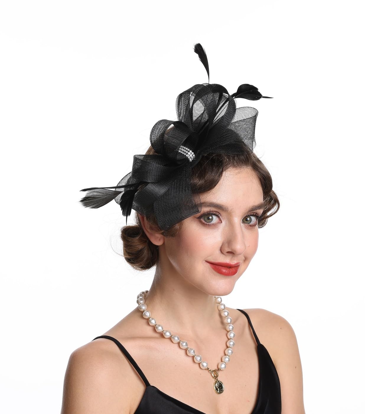 SAFERIN Elegant Women's Fascinator Hat with Veil and Feather Hair Clip Headpiece for Weddings Tea Party WN420