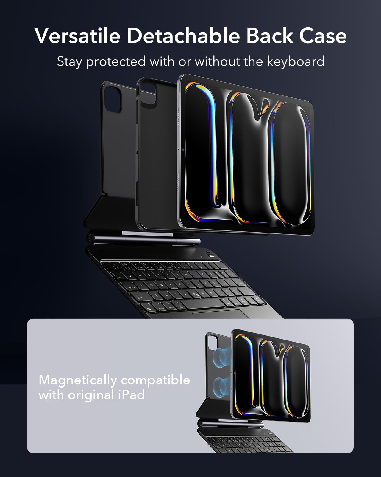 ESR iPad Pro 11 Inch Case with Keyboard (M5/M4, 2025/2024), iPad Pro 11(5th) Keyboard Case with Easy-Set Magnetic Stand, Portrait/Landscape Modes, Removable Protective Case, Rebound 360 Series, Black