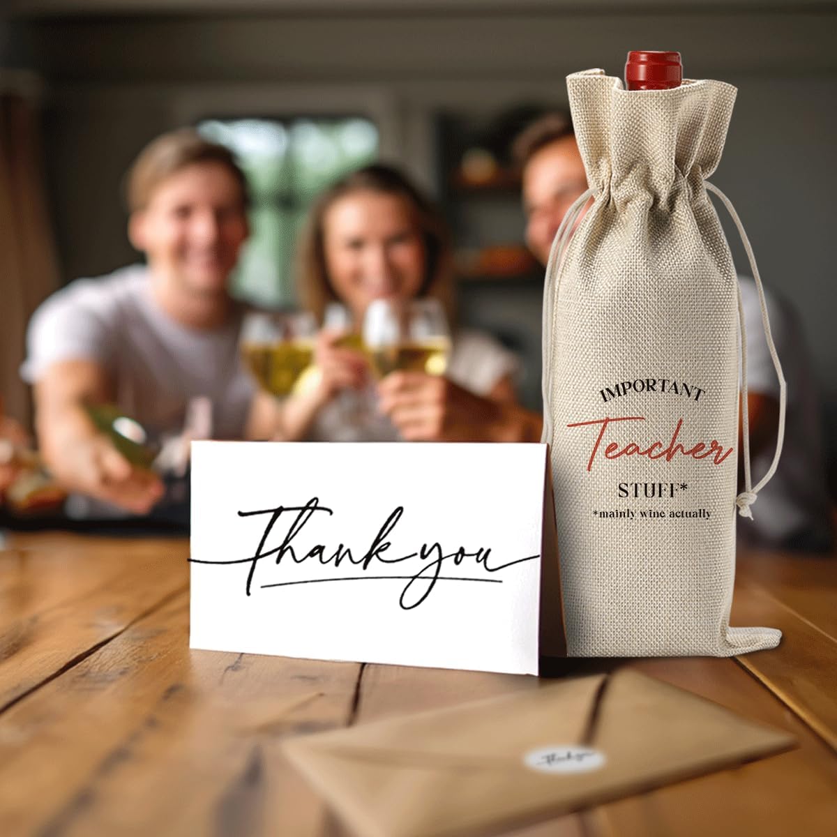 Teacher Appreciation Wine Bag With Thank You Card - Cool Christmas Birthday Gifts for Women Men - Important Teacher Stuff BST202