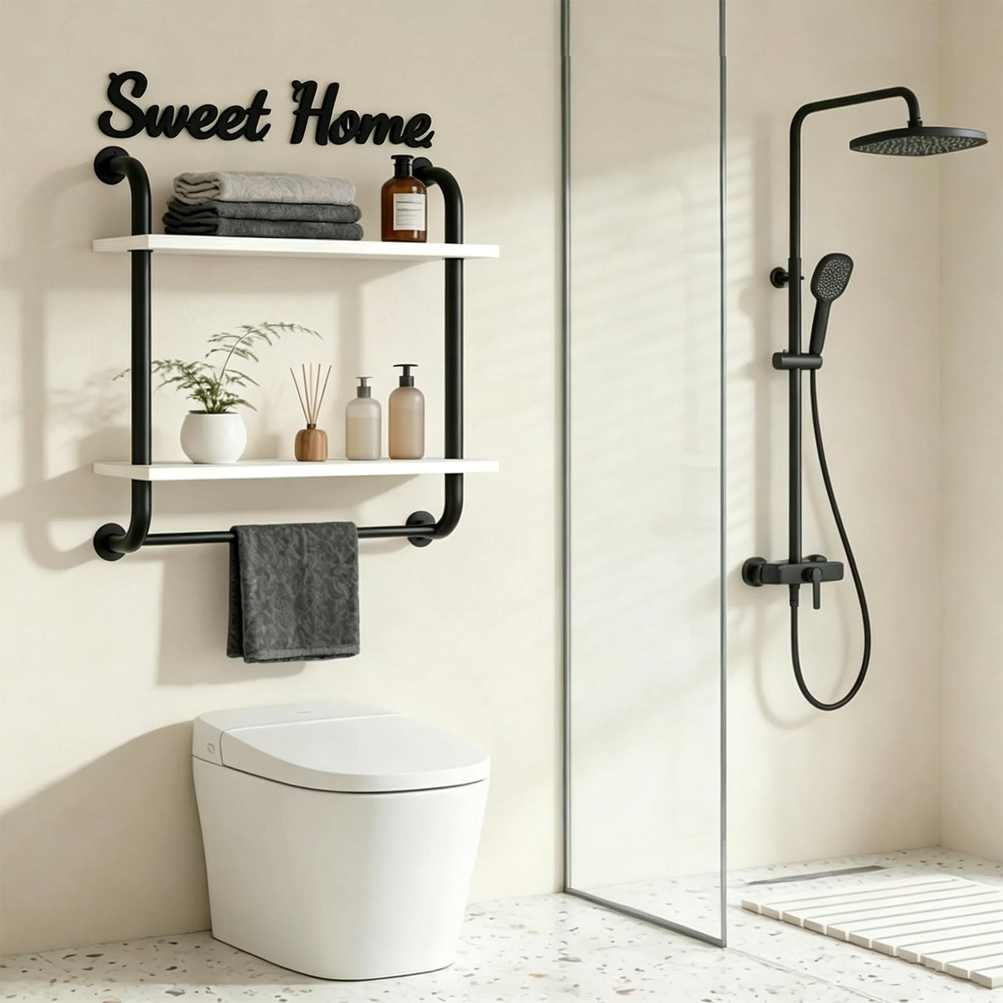 Tinpin Bathroom Shelves Wall Mounted, Rustic Farmhouse Pipe Shelves, Walls Shelf 3-Tier, Industrial Pipe Shelving, Floating Shelf Wall Decor for Bathroom, Kitchen, Bedroom, Living Room 17.3in Black DD1210