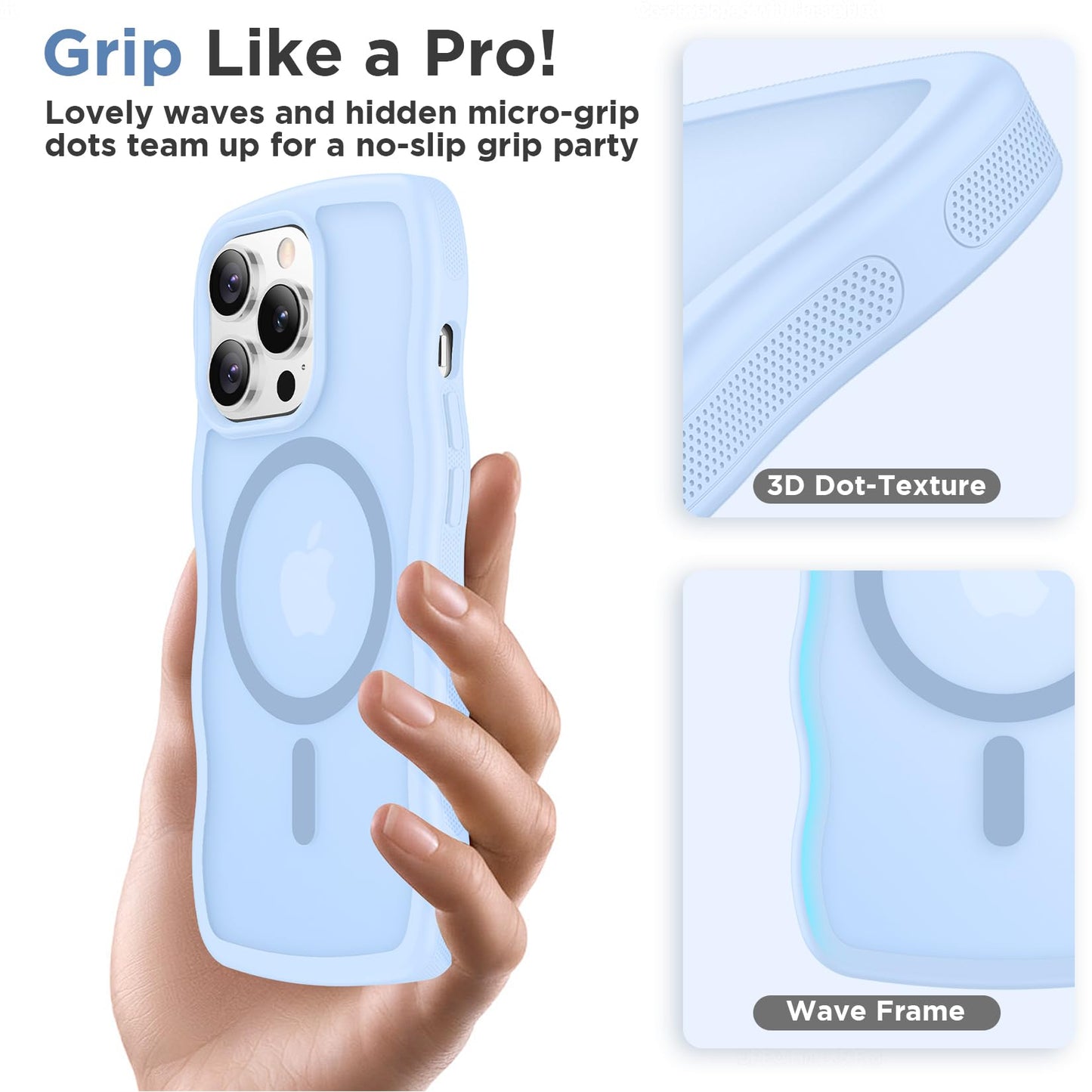 Magnetic for iPhone 13 Pro Case, Compatible with MagSafe Cute Wave Non-Slip Translucent Matte Easier Grip Shockproof Phone Case for iPhone 13 Pro, Black WN420