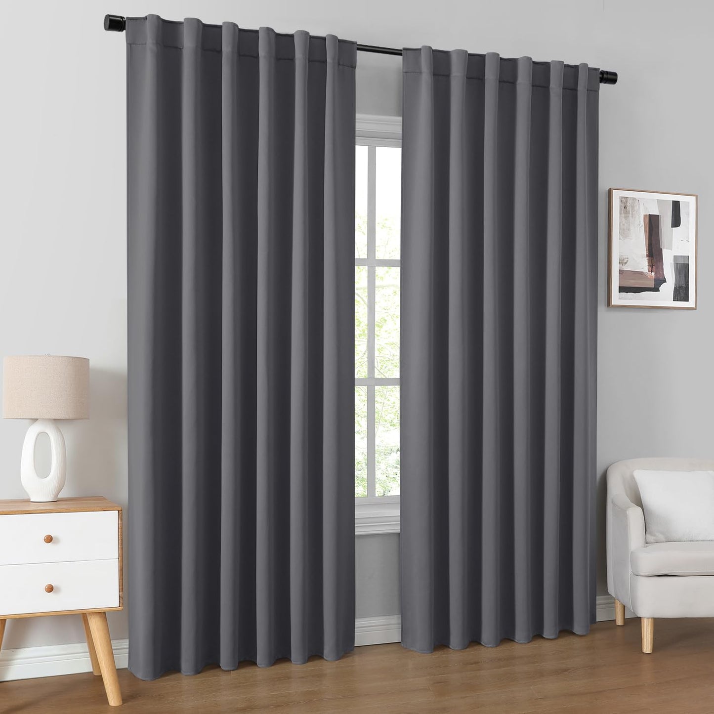 HOMEIDEAS Blackout Curtains, 2 Pages Grey Gray Room Darkening Bedroom Pinch Pleated Curtains Thermal Insulated Back Tab Rod Pocket Drapes for Bedroom, W52 x L63 BST326H