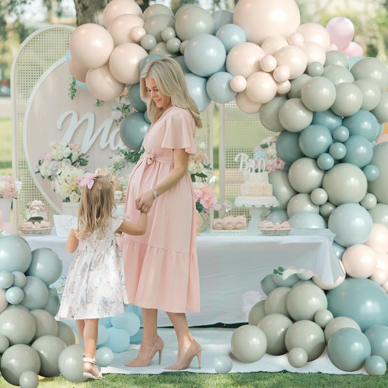 Dusty Green Blue Balloon Arch Kit, Fog Green Dusty Water Blue Beige Ivory Latex Balloons Garland Kit for Women Men Neutral Birthday Wedding Baby Bridal Shower Jungle Safari Party Decorations WN420