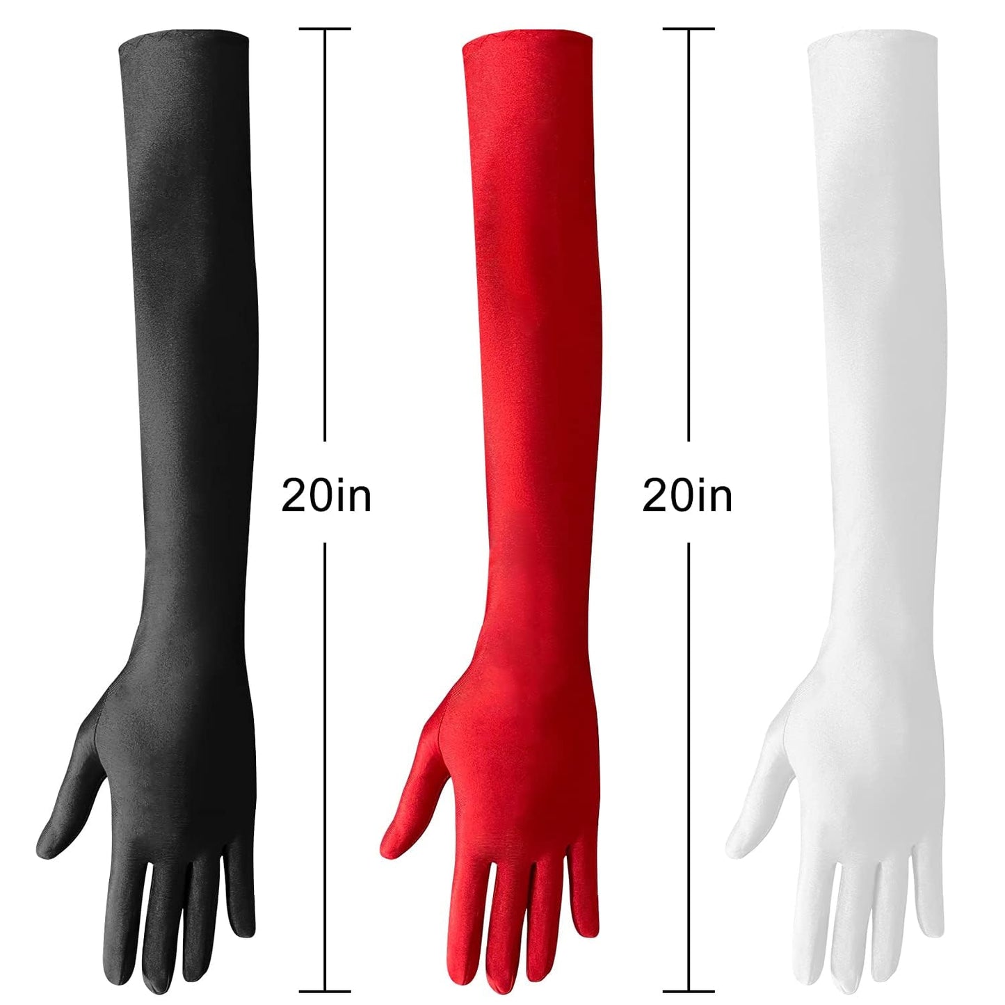 Nackiy Satin Long Black Gloves for Women, Elbow Length Opera Dress Gloves | 20 Inch Length, Black Satin, Stretchy Fit, Elbow Length, 1920s Party, Halloween Costume, Bridal Dress WN420