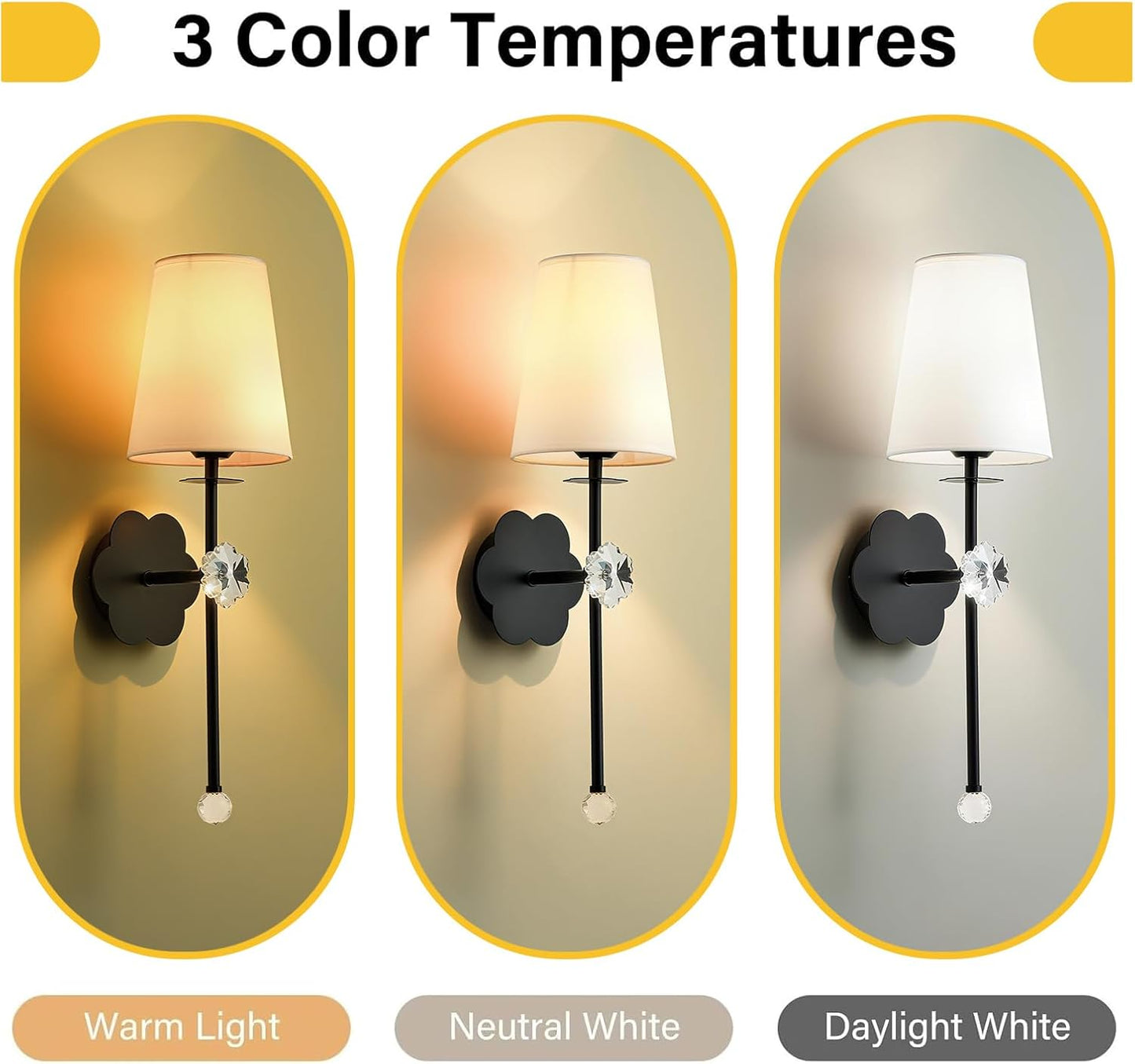 Battery Operated Wall Sconces, Black, Set of 2 | Crystal Plum Blossom Decor, Rechargeable, Detachable, Remote Cordless, Indoor for Bedroom Living Room Hallway Stairs WN420