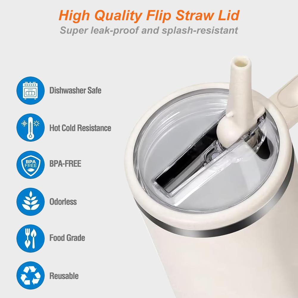 2-Pack Leak Proof Lid Replacement 40 oz, Only Fit for Stanley Quencher H2.0 Tumbler, Reusable Flip Straw Lid Top Cover for Stanley 40oz Cup Accessories, Replacement of Leaking Original Lids, Black BST326H
