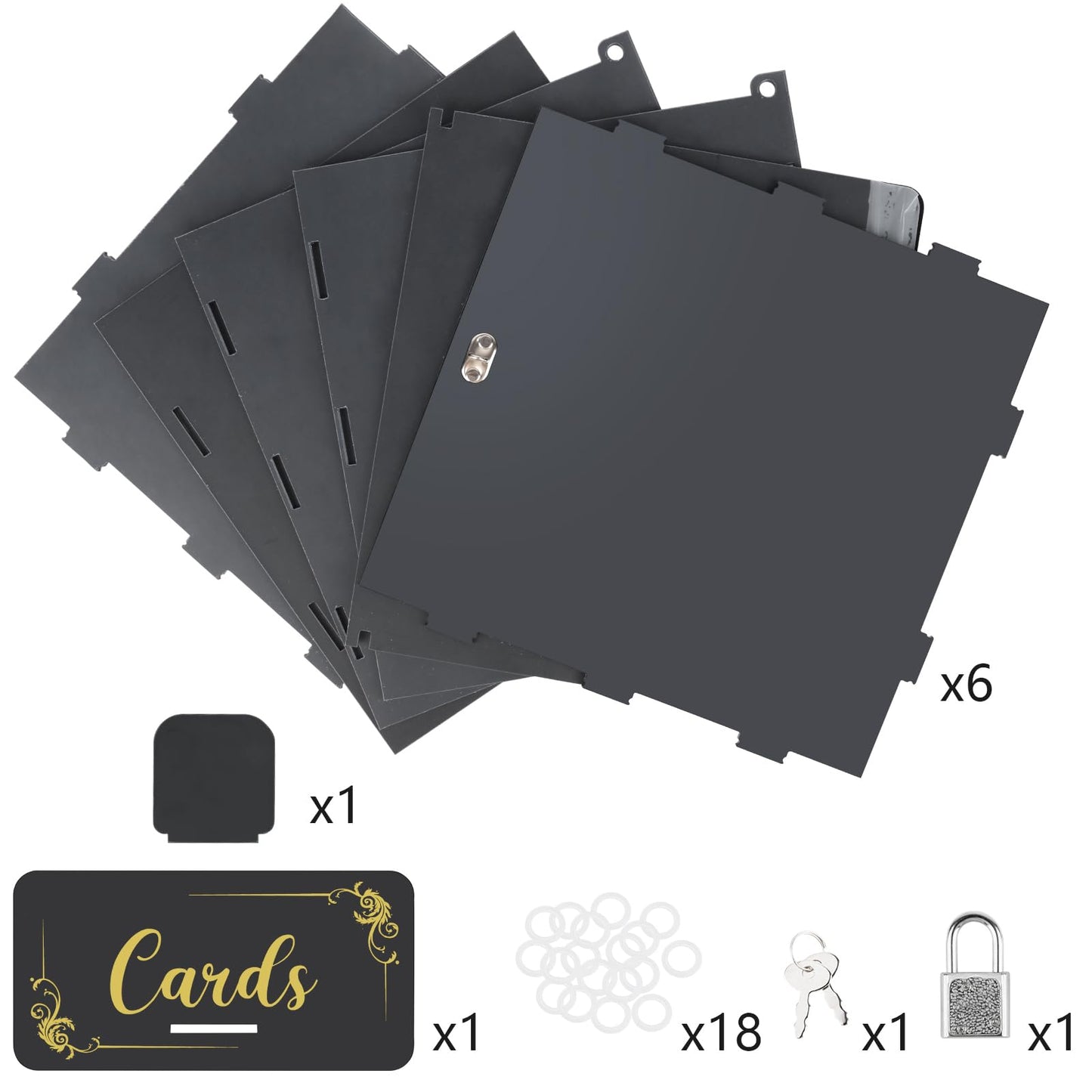 Fowecelt Acrylic Wedding Card Box with Lock Black Card Box DIY Large Rustic Card Box for Wedding Reception Bridal Shower Birthday Baby Shower Party Graduation Decorations (10x10x10 Inch) BST326H