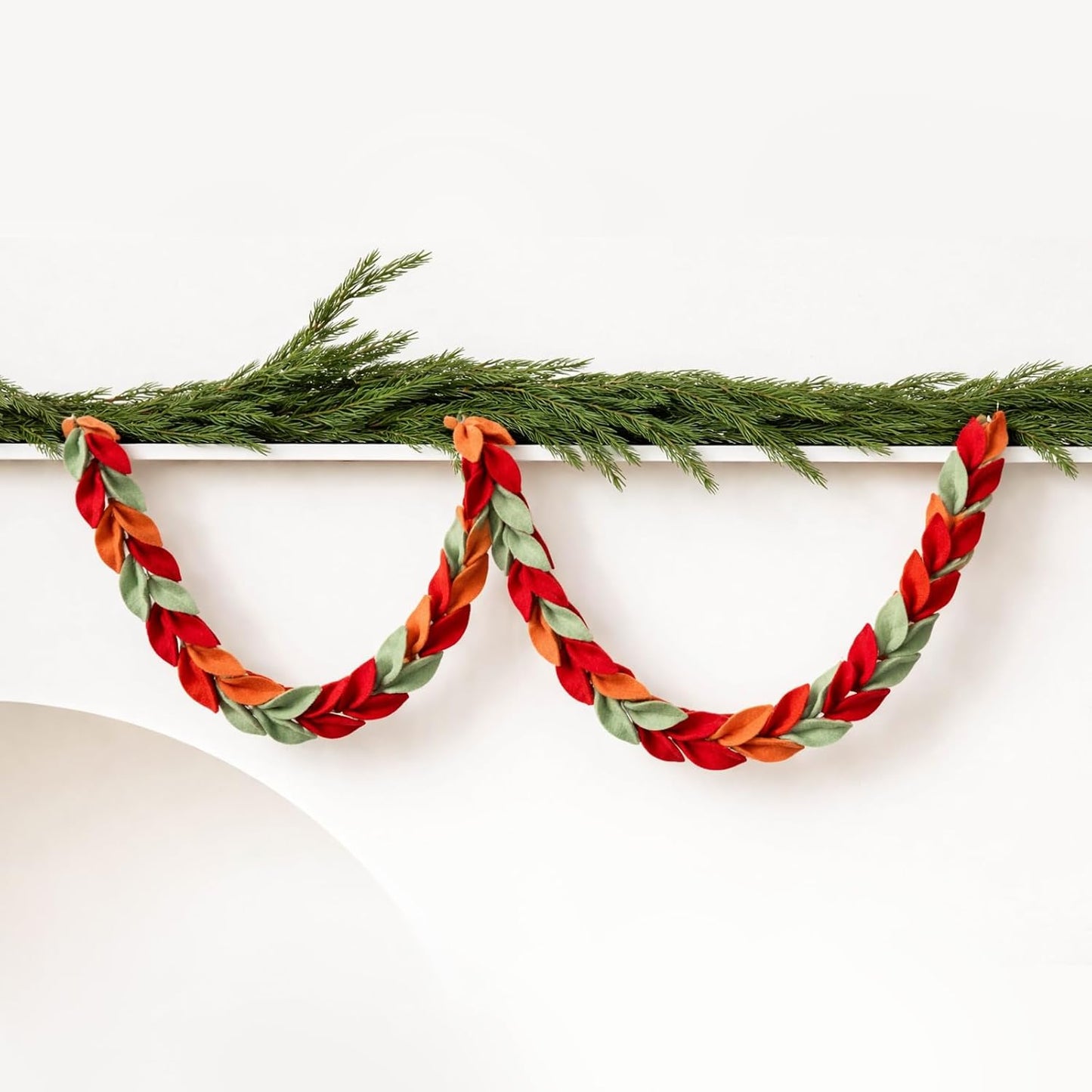 Suncalla 6 Pcs 72" Red Felt Garland Leaves Decorations for Home, Tree Felt Garland, New Year 540 Red Green Leaves Banner, Fall Rattan for New Year Themed Party, Mantel Wall Home Decoration WN420