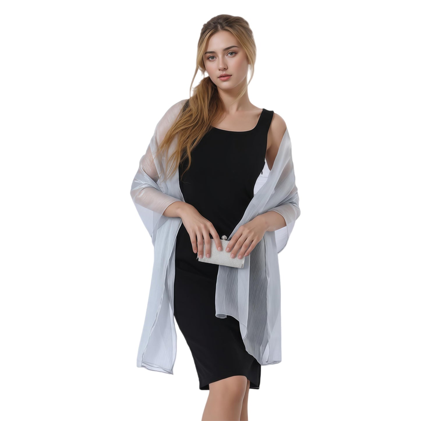 Women Sheer Crepe Shawl - Lightweight Soft Shimmer Wrap for Evening Party, Travel & Festival - Versatile Elegant WN420