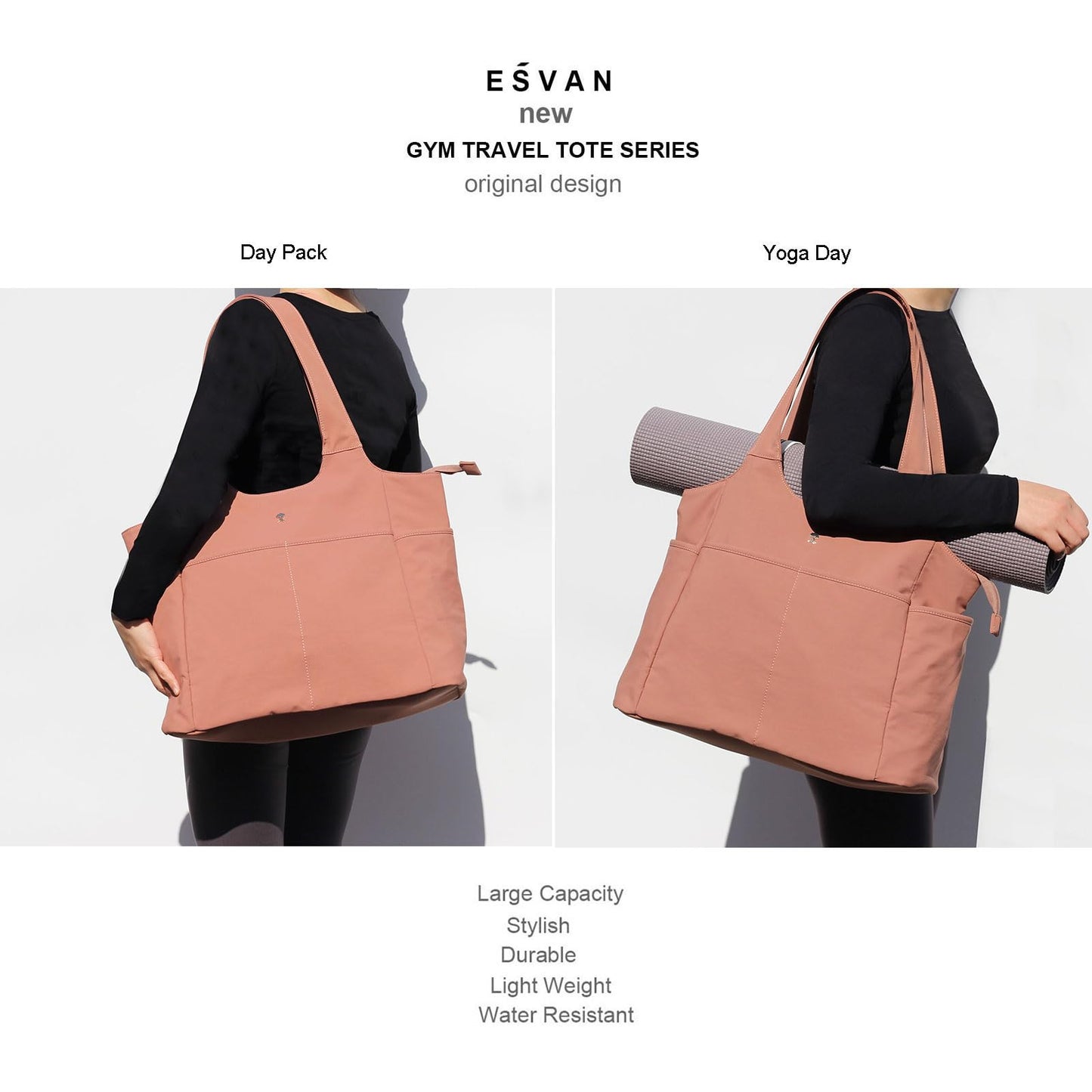 ESVAN Yoga Tote Bag Mat bag Women Shoulder Bags Carryall Tote for Travel Office Workout Gym Nurse Beach BST326H