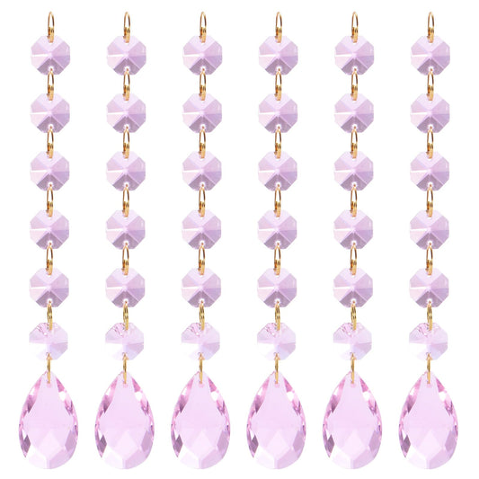 M METERXITY 6-Pack Pendants Teardrop Lamp Chain, Pink Crystal W 6 Octagon Beads Shiny Glass Pendants Beads for Light Lamp/Jewelry Making/Wedding Decoration Chandelier Beads [6.3"] BST220