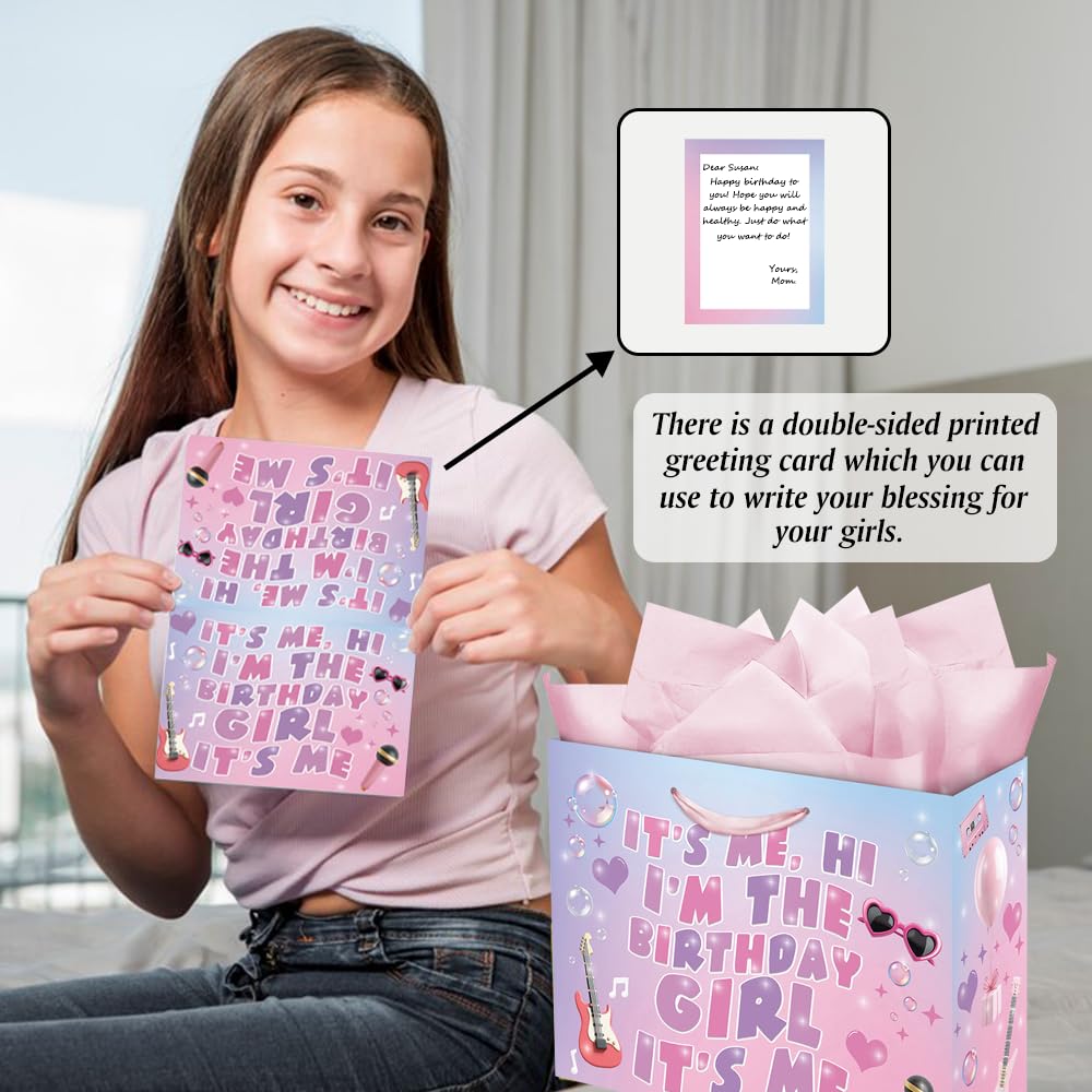 Eaureum Personalized Initial A Gift Bags for Girls Women, 13" Pink Initial A Gift Bags for Birthday Wedding Holidays Party Decorations for Her Girls Women Daughter Granddaughter Friends Wife BST326L