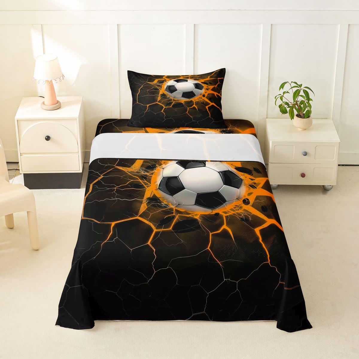 Erosebridal Gridiron Sheet Set Sports Ball Game Sheets Twin for Boys Girls Rugby Competition Game Bed Sheets Set, Football Themed Bedding Set with 1 Pillowcase BST326H