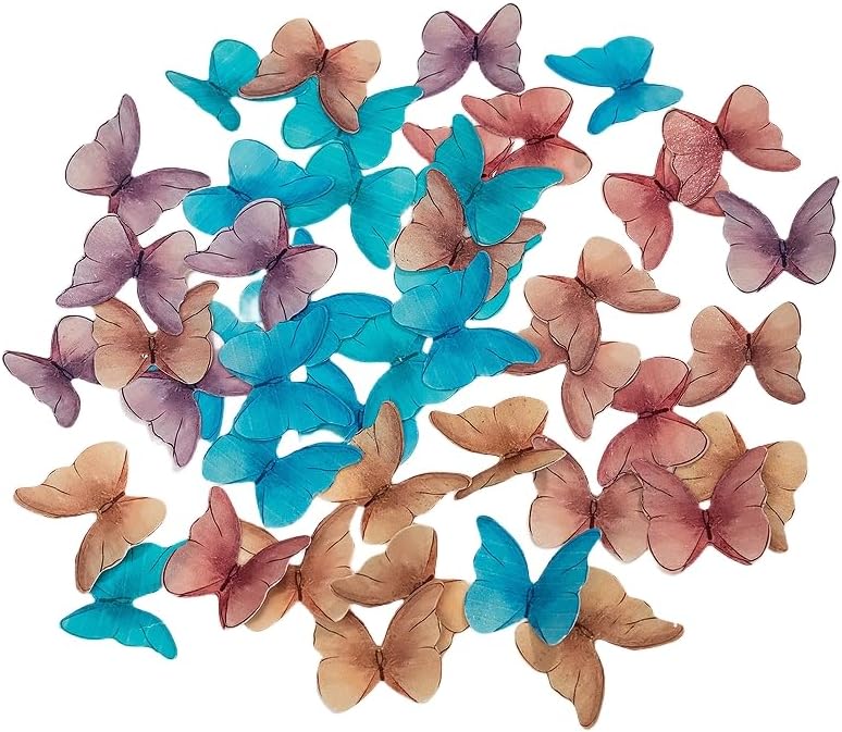 Edible Butterflies for Cake Decorating, Rainbow edible Butterfly Cake Toppers and Cupcake Toppers, Edible Wafer Paper Butterflies Set of 48 Rainbow Cake Food Decorations (5Colors-1) BST326L
