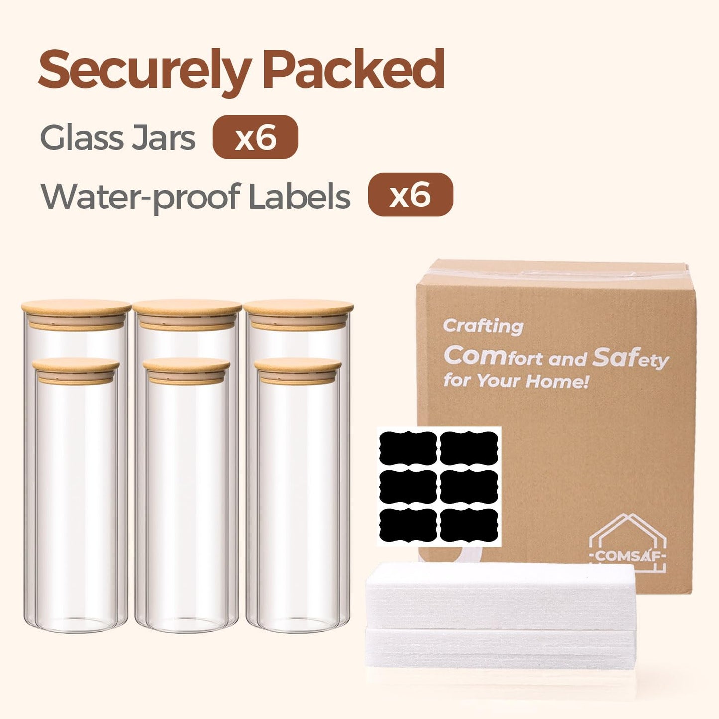 ComSaf Glass Storage Containers With Lids 0.5 Qt, 6 Pack Small Glass Jars | Small Glass Containers, Spice Jar 15oz, Candy, Family Snack Storage, Coffee Bar Organization, Size For Subpackage, BPA Free BST220