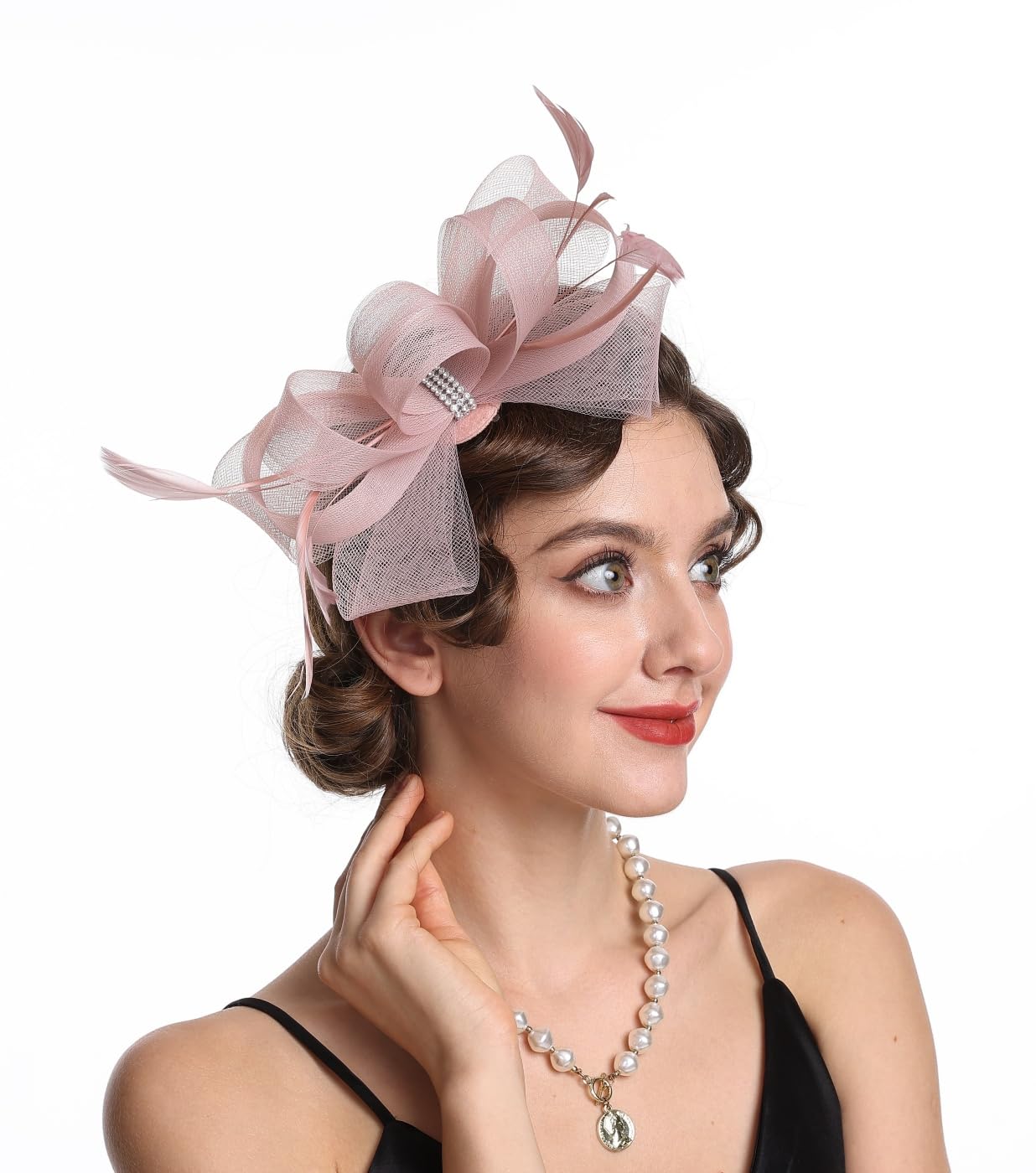 SAFERIN Elegant Women's Fascinator Hat with Veil and Feather Hair Clip Headpiece for Weddings Tea Party WN420