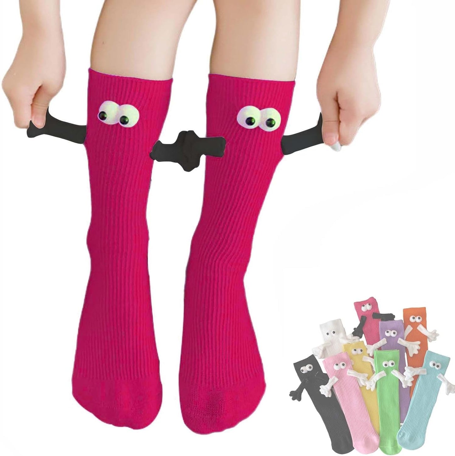 ARTSIM Magnetic Hand Holding Socks for Couple Friends Kids - 3D Doll Mid-Tube Cute Novelty Xmas Socks BST326H