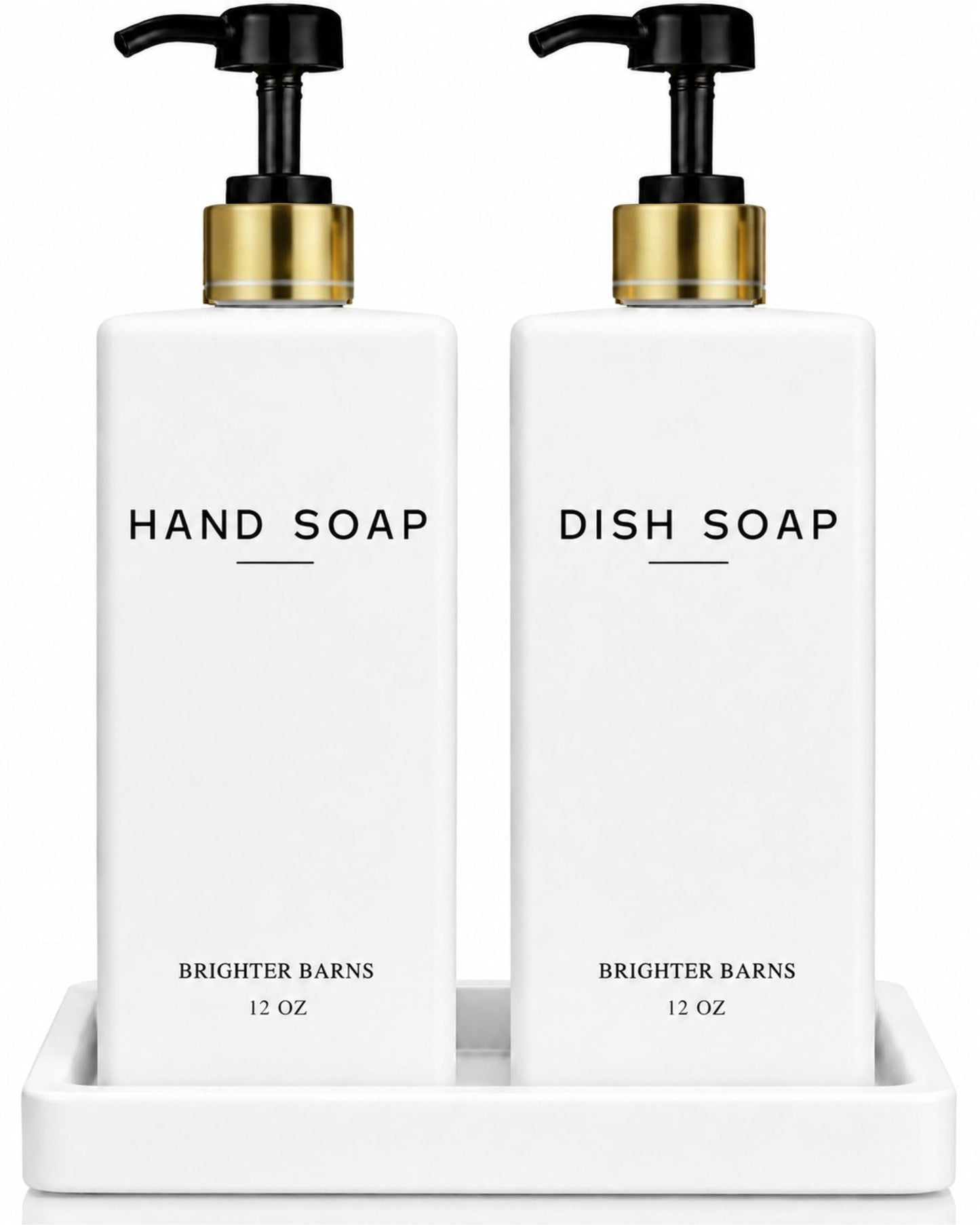 Glass Hand and Dish Soap Dispenser Set by Brighter Barns - Kitchen Soap Dispenser Set with Tray & Pump - Refillable Glass Bottles for Sink - Neutral Kitchen Accessories for Airbnb, Restaurants (Clear) BST326H