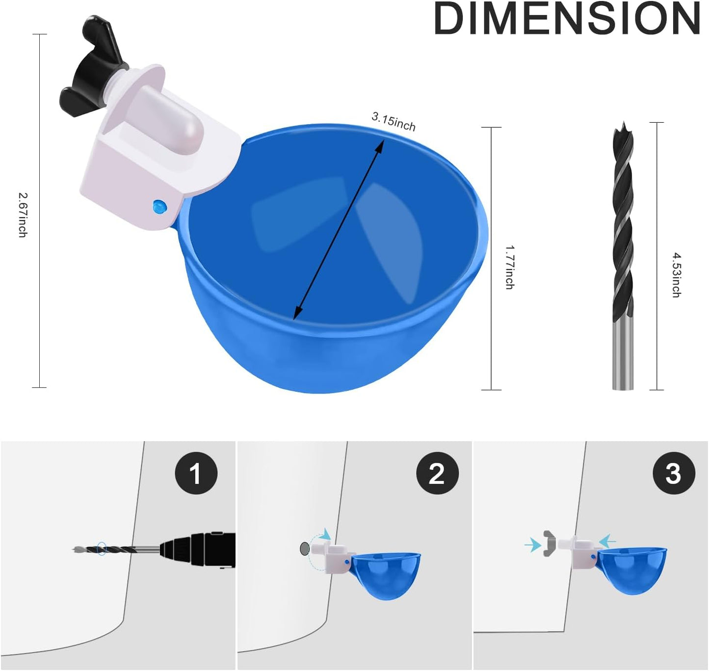 Darcvds Professional Chicken Waterer Cups, 8 Packs Blue Large Chicken Water Feeder, Tee Fittings Poultry Waterer Suitable for Duck, Chicks, Goose, Turkey, Bunny and Bird with Mounting Hole Opener WN420