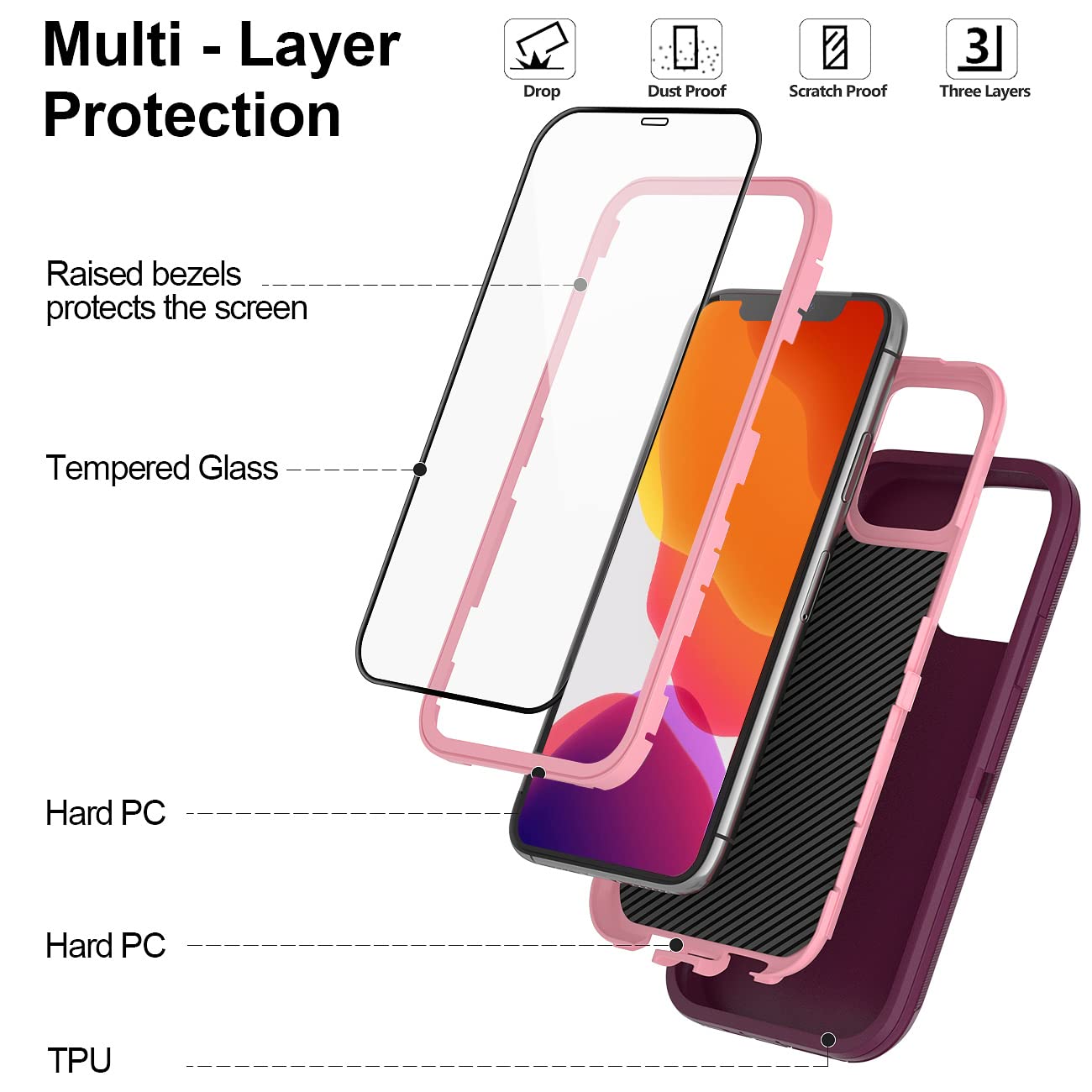 for iPhone 11 Case with Belt Clip Holster Kickstand & 2 Screen Protector, Full Protection Heavy Duty Phone Case, Shockproof Drop-Proof Durable Cover 6.1" [Black+Clip] WN420