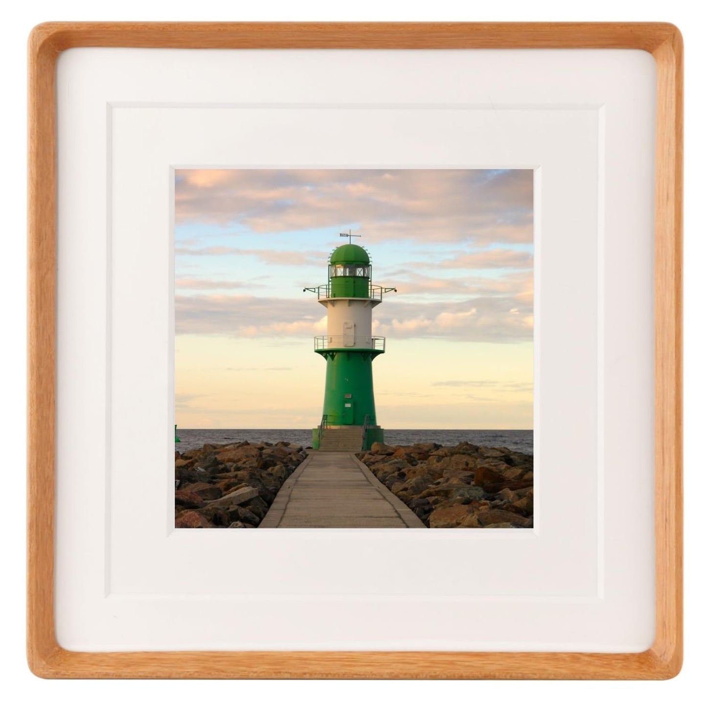 6x6 Solid Teak Wood Picture Frame Matted to 4x4 | Shatterproof Plexiglass, Mortise-Tenon Build, Horizontal & Vertical Tabletop Wall Mounting Square Display Frame BST220