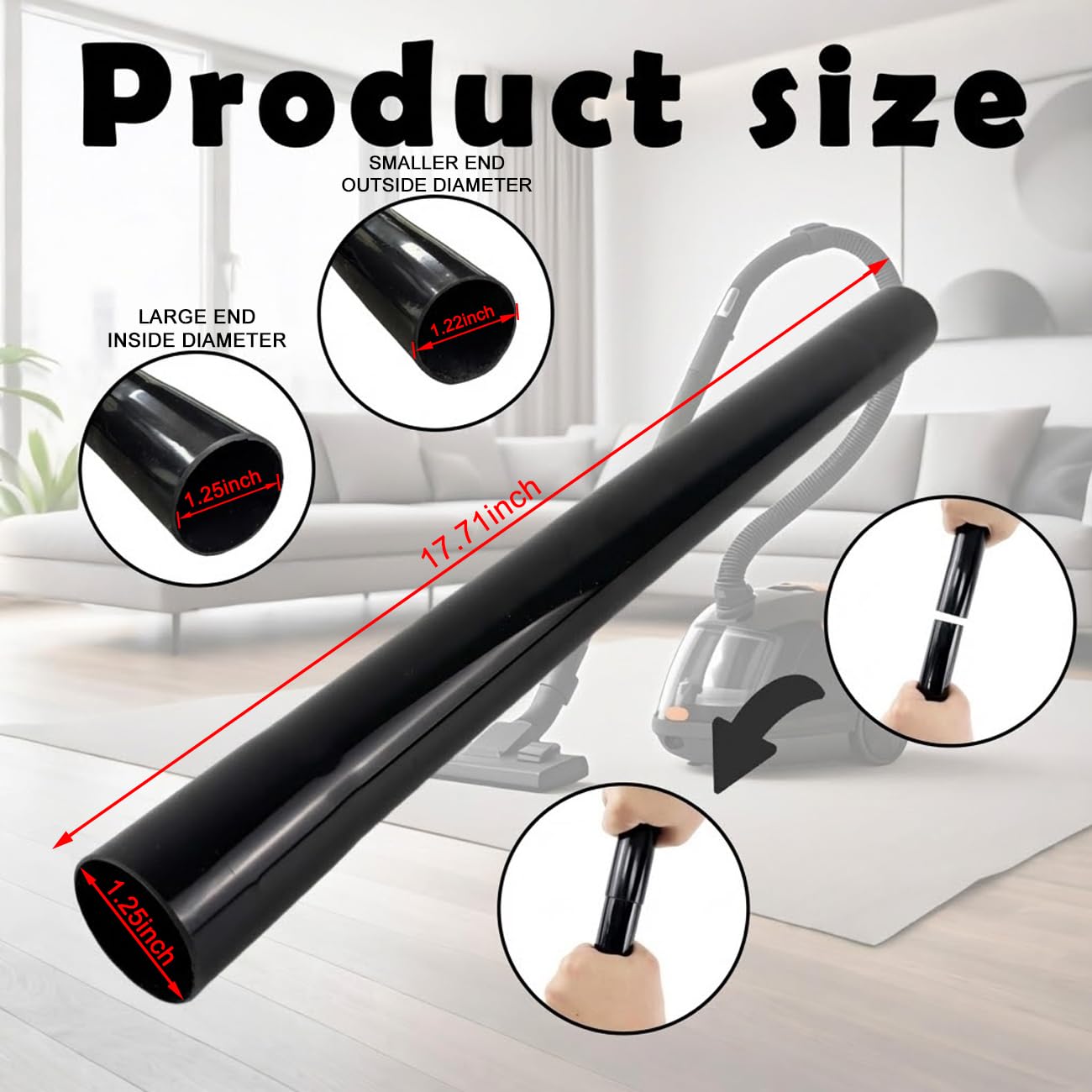 Vacuum Extension Tubes 2Pack, 1.25 Inch Diameter, 14.76" and 17.71" Length - Black | Compatible with 1-1/4 Inch Hose Wet/Dry Vacuum Cleaners | Versatile Tool (Black, 1 P14.76" +1 P 17.71 ") BST202