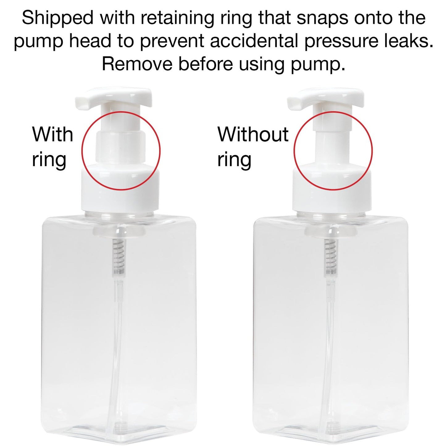 Ginger Lily Farms Foaming Soap Dispenser, Refillable Plastic Pump Bottles for Liquid Hand Soap, 12 oz. Clear Bottle with White Pump, 2-Pack WN420