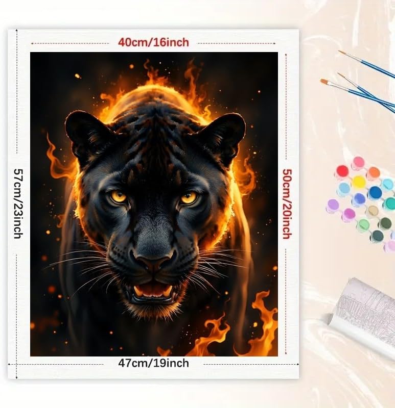 Black Panther Paint by Numbers Kit for Adults - DIY Fiery Panther Painting on Canvas 16x20 Inches, Acrylic Paint Set, Suitable for Beginners, Animal Art for Home Decoration or Gifts BST326H