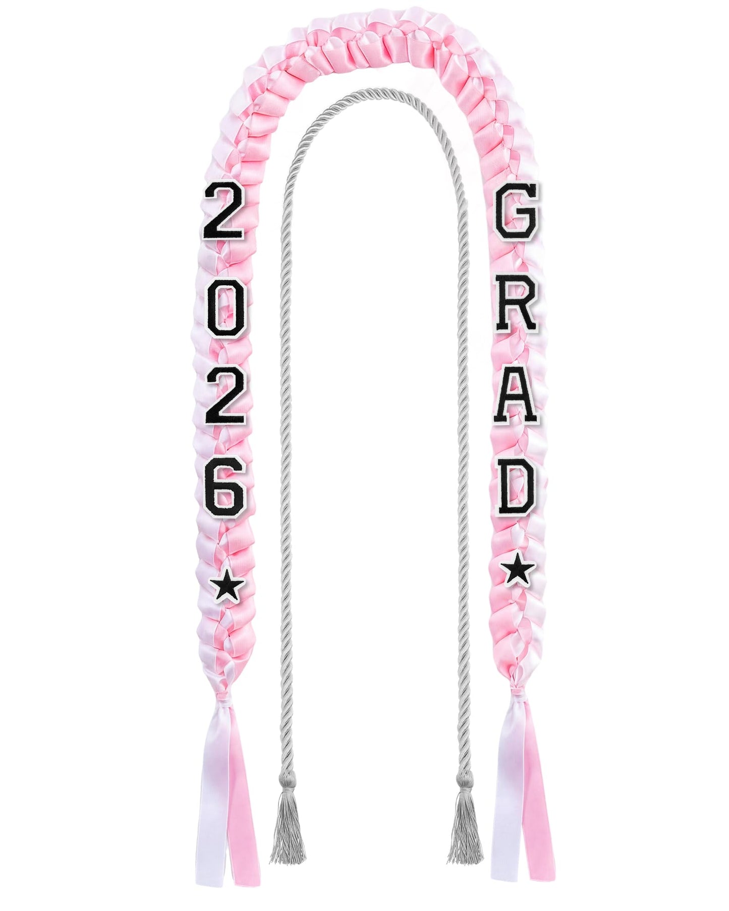 Cindeer 2026 Graduation Ribbon Lei Set Handmade Braided Necklace Honor Cord with Tassel 2026 Grad Embroidery Patches for High School College Graduation Party Supplies(Black, Red) BST220
