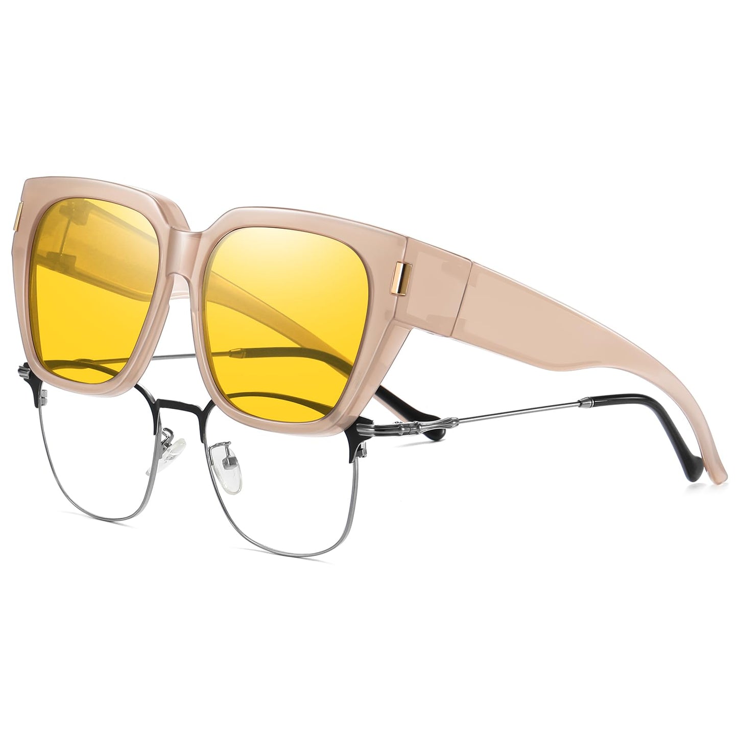 HAOLOTA Night Vision Driving Glasses Fit Over Glasses for Women Men, Anti Glare Polarized Nighttime Yellow Lens WN420