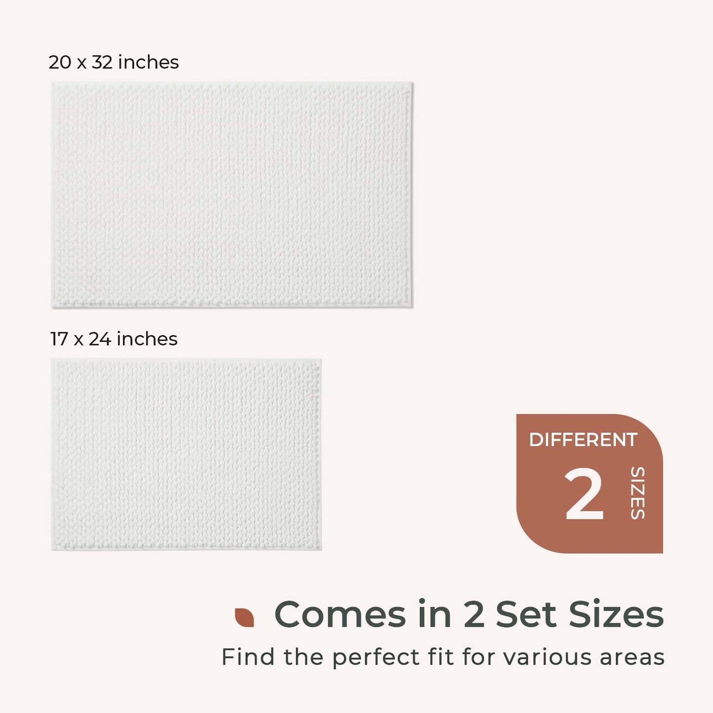 FRESHMINT Chenille Bathroom Rugs Sets 2 Piece 17"x24"+20"x32", Non-Slip Bath Mats, Absorbent Bath Rug, Washable Set of 2 Shower Floor Mat, Gray BST220