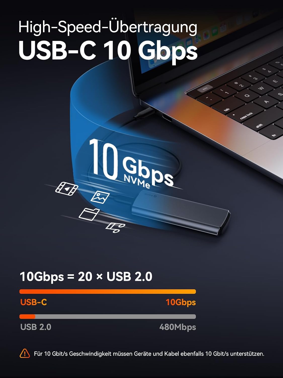 QUUGE NVMe M.2 USB 3.2 SSD Enclosure, USB-C Adapter USB 3.2 Gen 2 10Gbps, Hard Drive Enclosure Aluminum Alloy for PCIe M-Key/M+ B-Key SSDs (2230/2242/2260/2280), Tool-Free, Includes USB CC Cable WN420