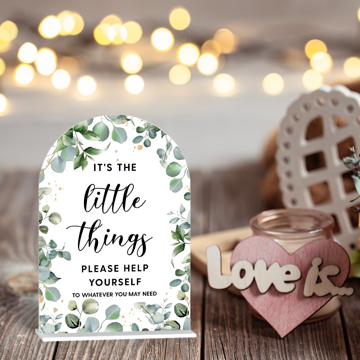 Acrylic Wedding Signs, Bubble Send Off Signs for Marriage Reception, Bridal Shower Decorations, Modern Arched Round Top Acrylic Table Top Sign with Holder for Wedding Party (White Eucalyptus Leaves) BST326L