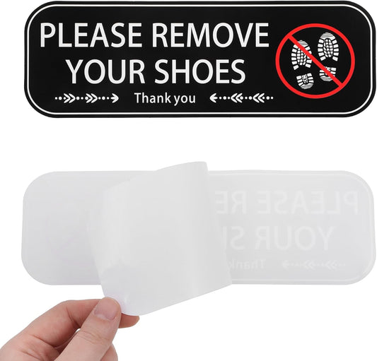 2PCS Please Remove Your Shoes Sign, Self-Adhesive No Shoes Sticker for House, Easy Install Take Your Shoes Off Sign for Front Door, Home, Office, Cafe, Restaurant & More BST326L